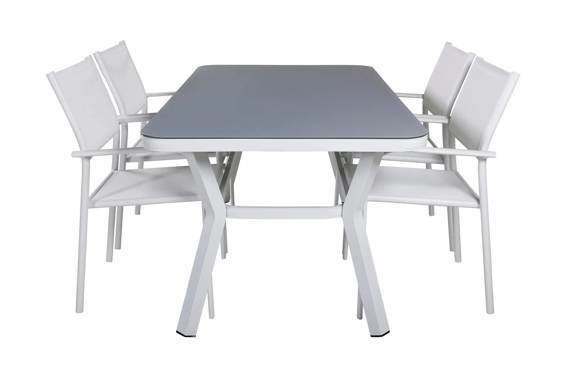 Virya Matgrupp Utomhus 160cm + 4 Santorini Karmstolar - Vit/Gr&aring;