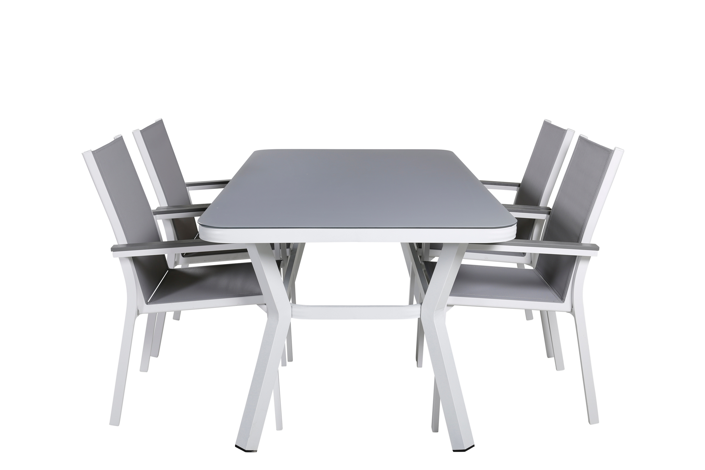 virya matgrupp utomhus 160cm + 4 parma matstolar - vit/grå