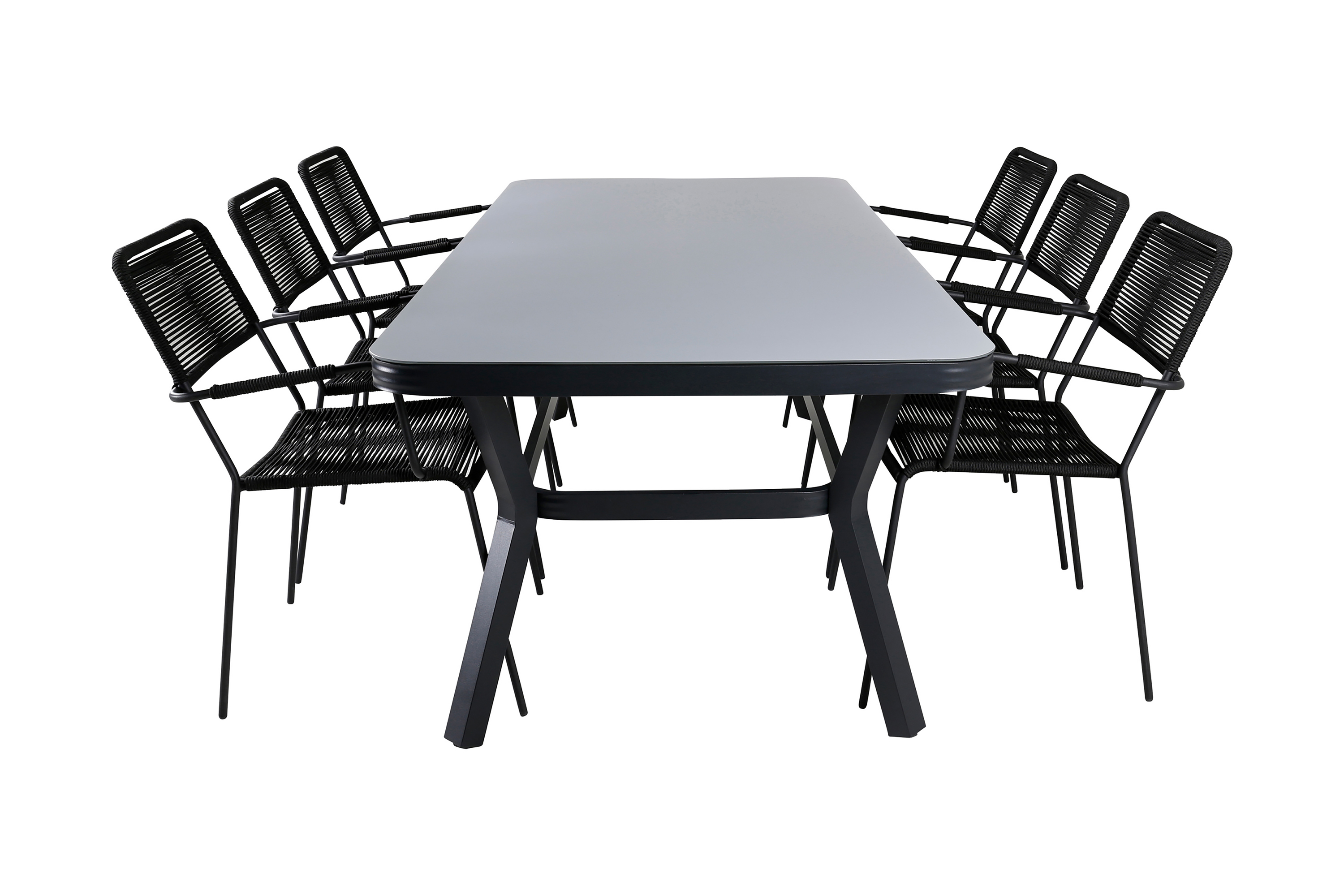 Virya Matgrupp Utomhus 200cm 6 Lindos Karmstolar Svart/Grå