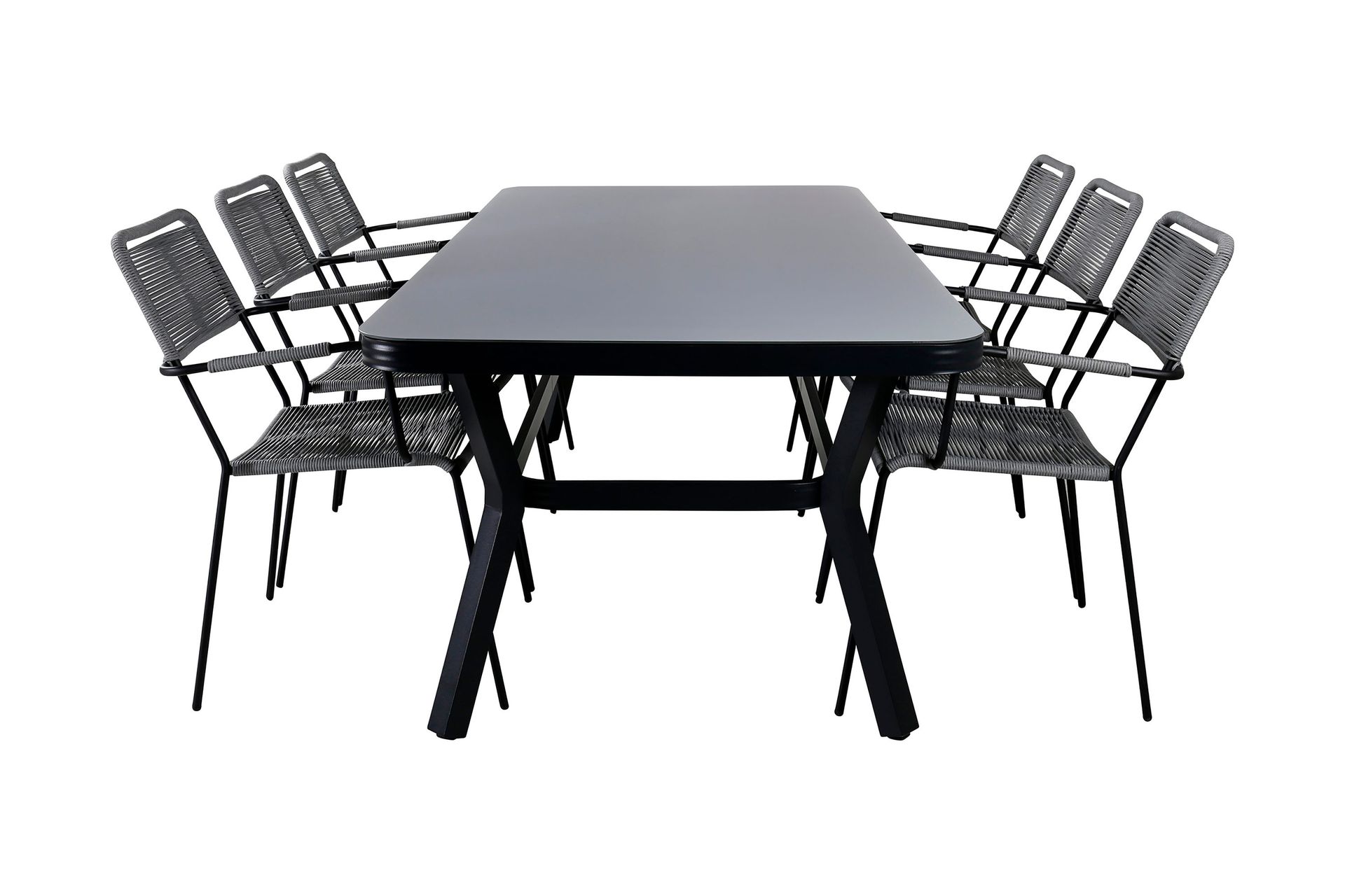 Virya Matgrupp Utomhus 200cm + 6 Lindos Karmstolar - Vit