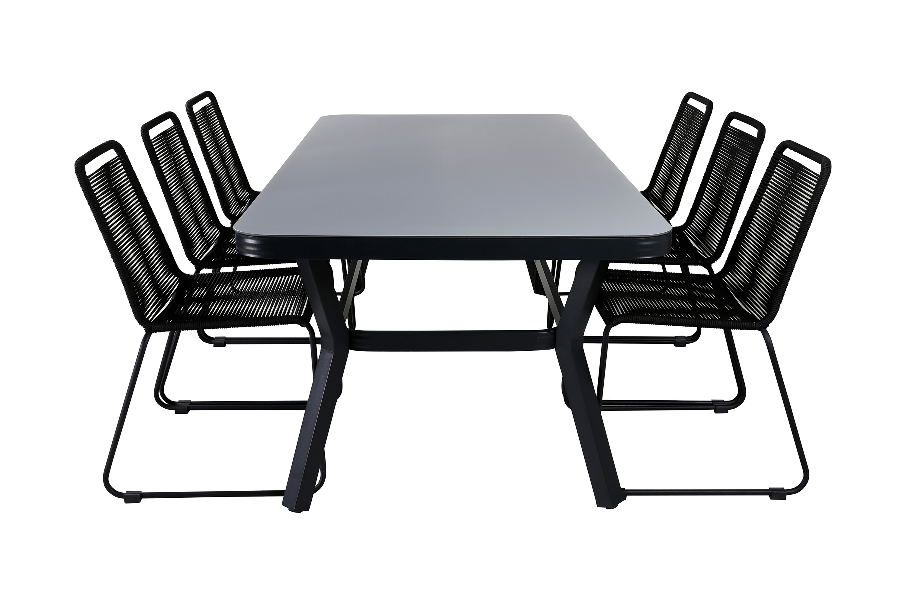 Virya Matgrupp Utomhus 200cm 6 Lindos Stapelbara Matstolar Brun/Vit