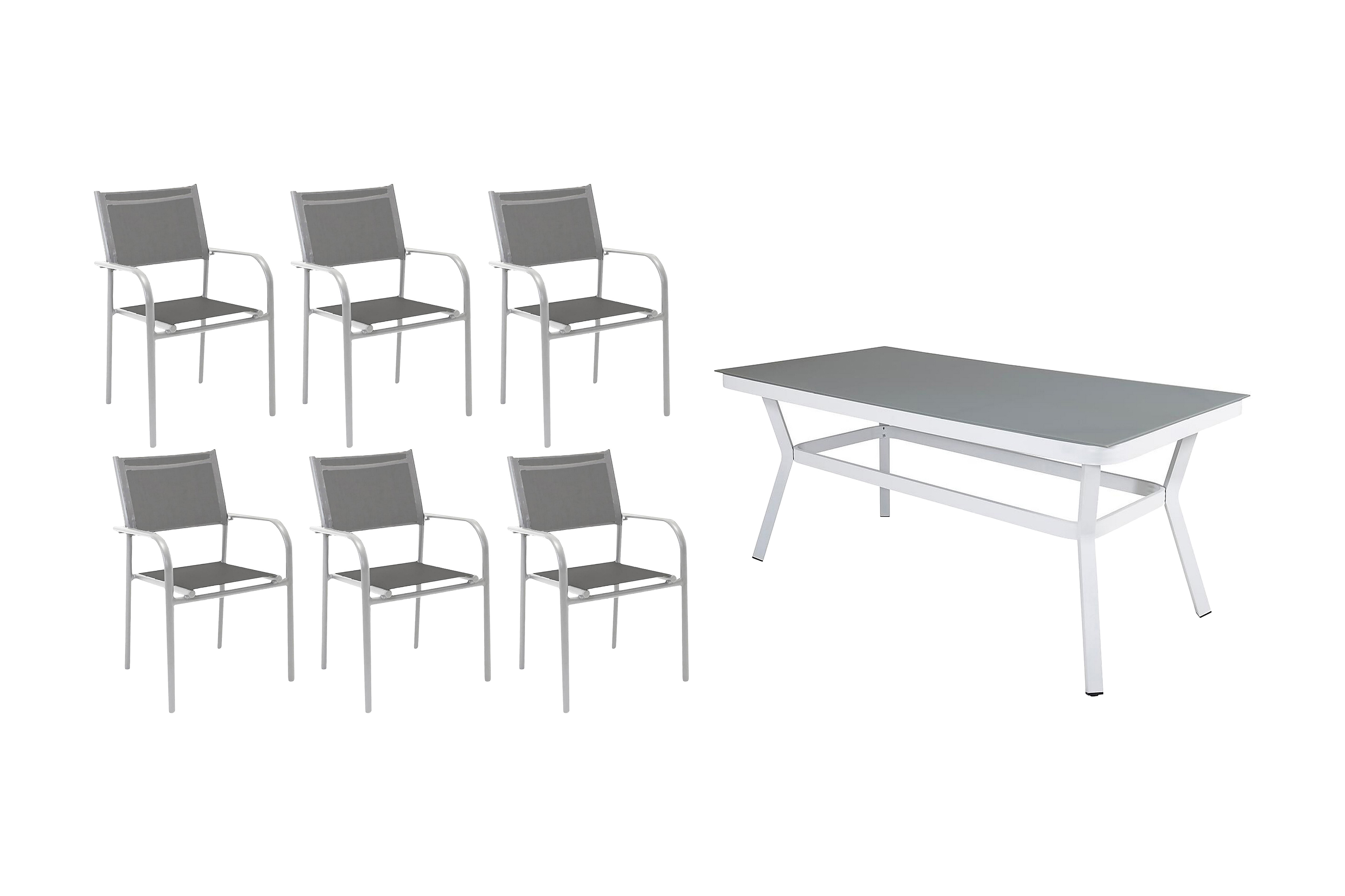 Virya Matgrupp Utomhus 200cm 6 Santorini Karmstolar Vit/Grå