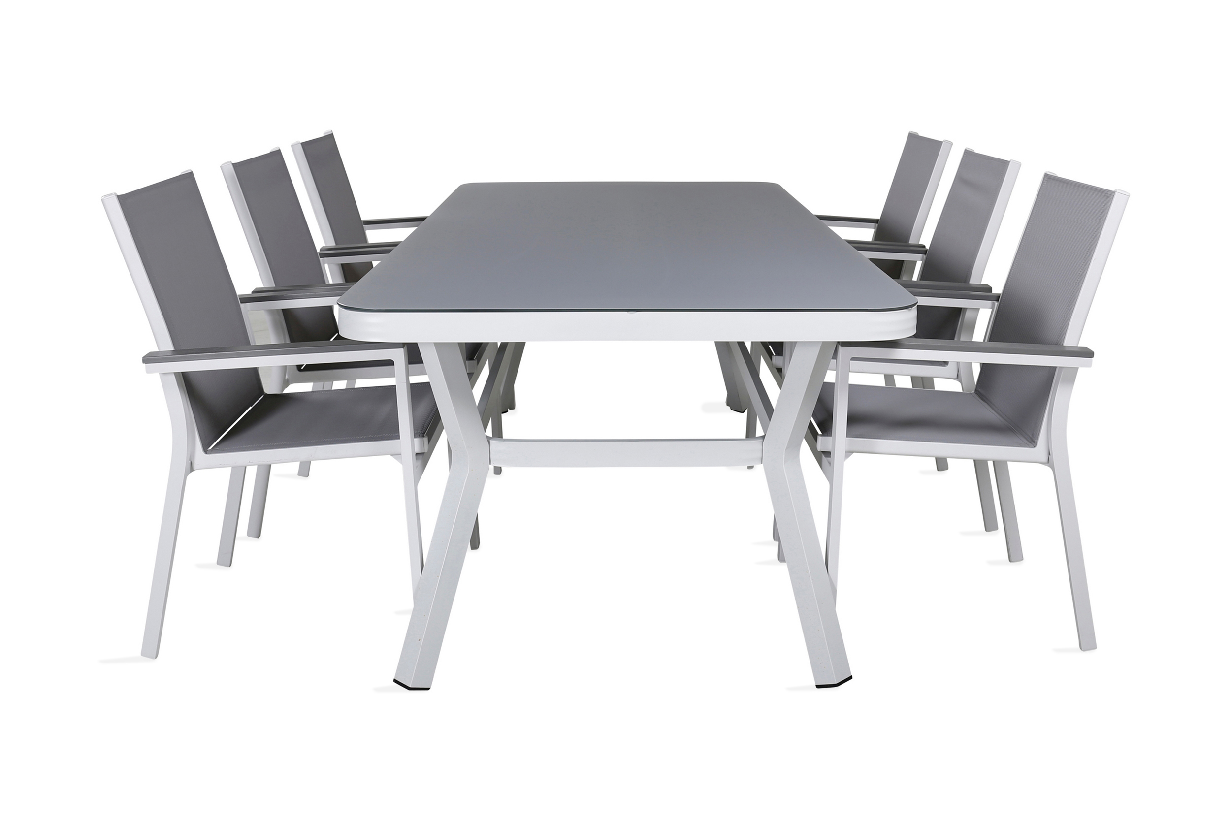 Virya Matgrupp Utomhus 200cm 6 Parma Matstolar Vit/Grå