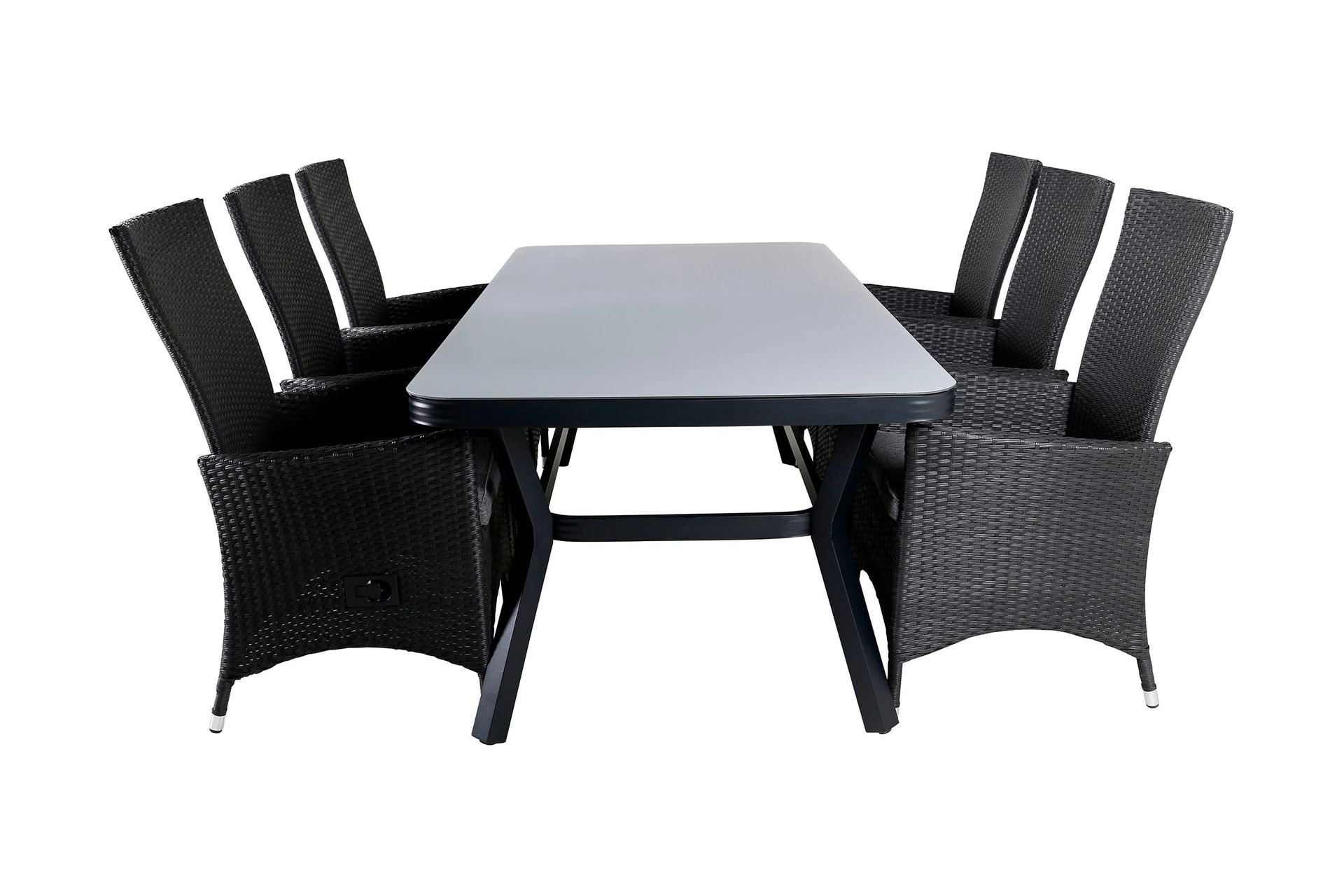 virya matgrupp utomhus 200cm + 6 padova reclinerstolar - svart