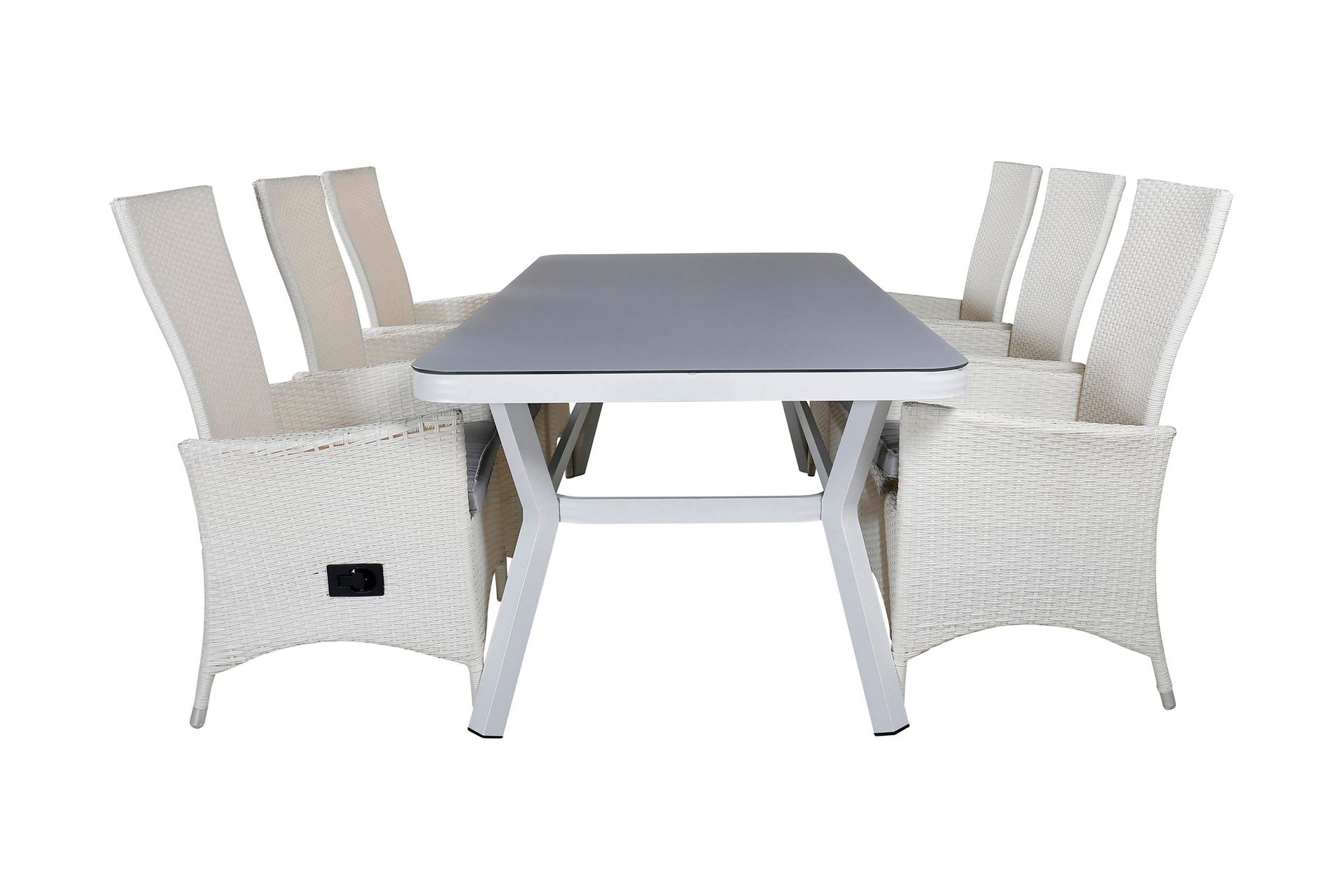 Virya Matgrupp Utomhus 200cm + 6 Padova Reclinerstolar - Vit