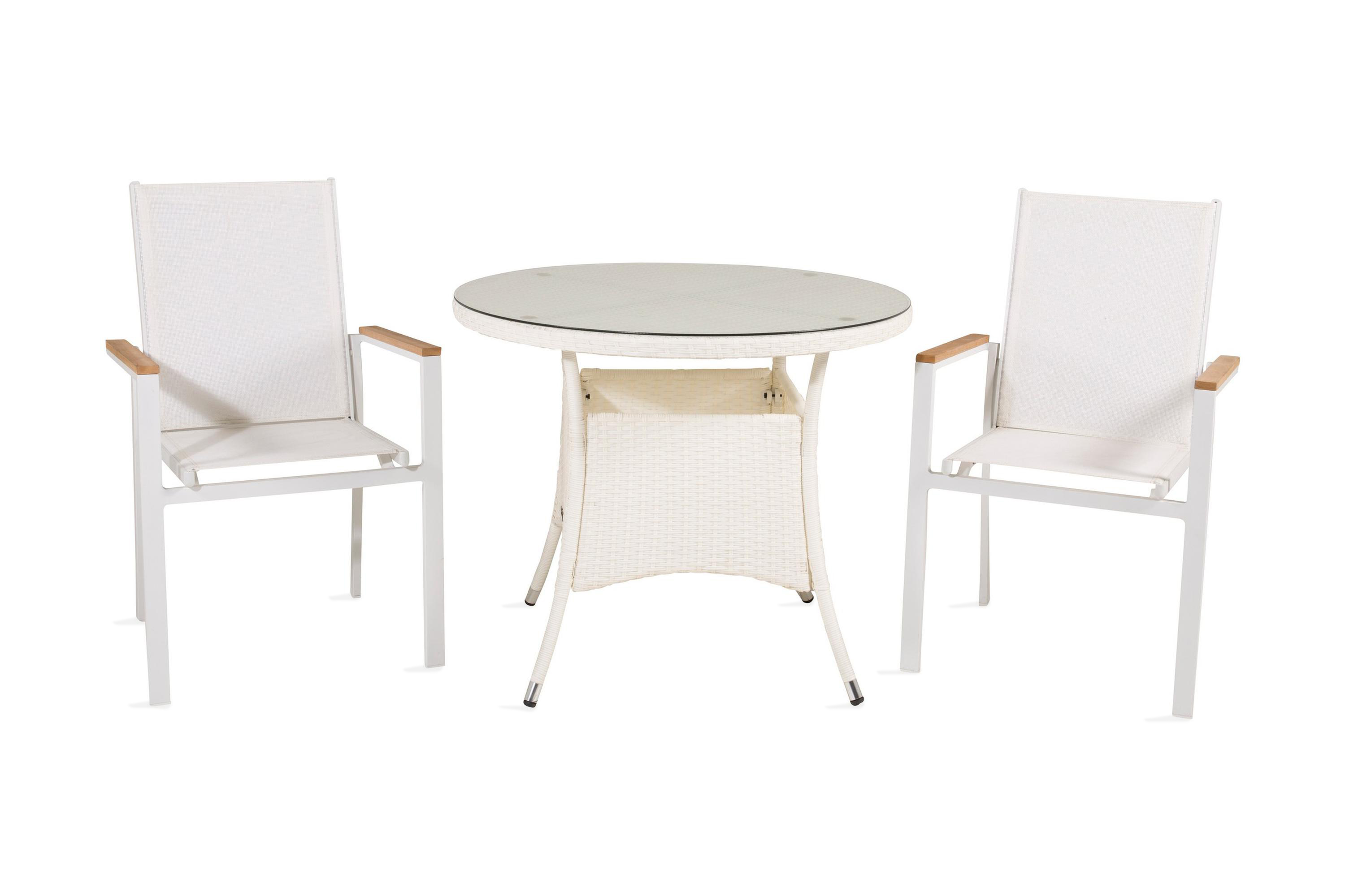 volta matgrupp utomhus rund ø90cm + 2 texas karmstolar - vit/grå