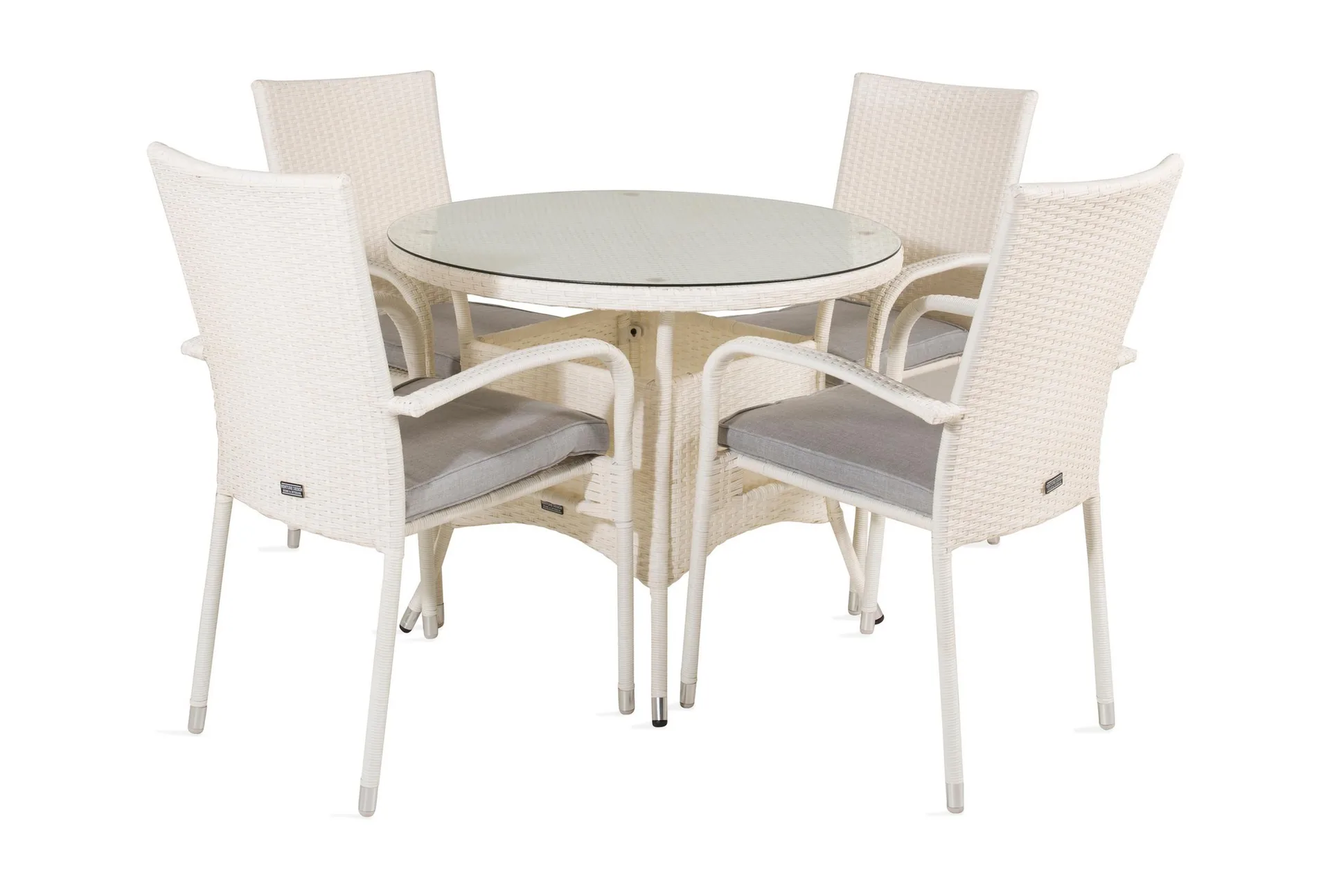 Volta Matgrupp Utomhus Rund &Oslash;90cm + 4 Anna Karmstolar - Glas/Vit