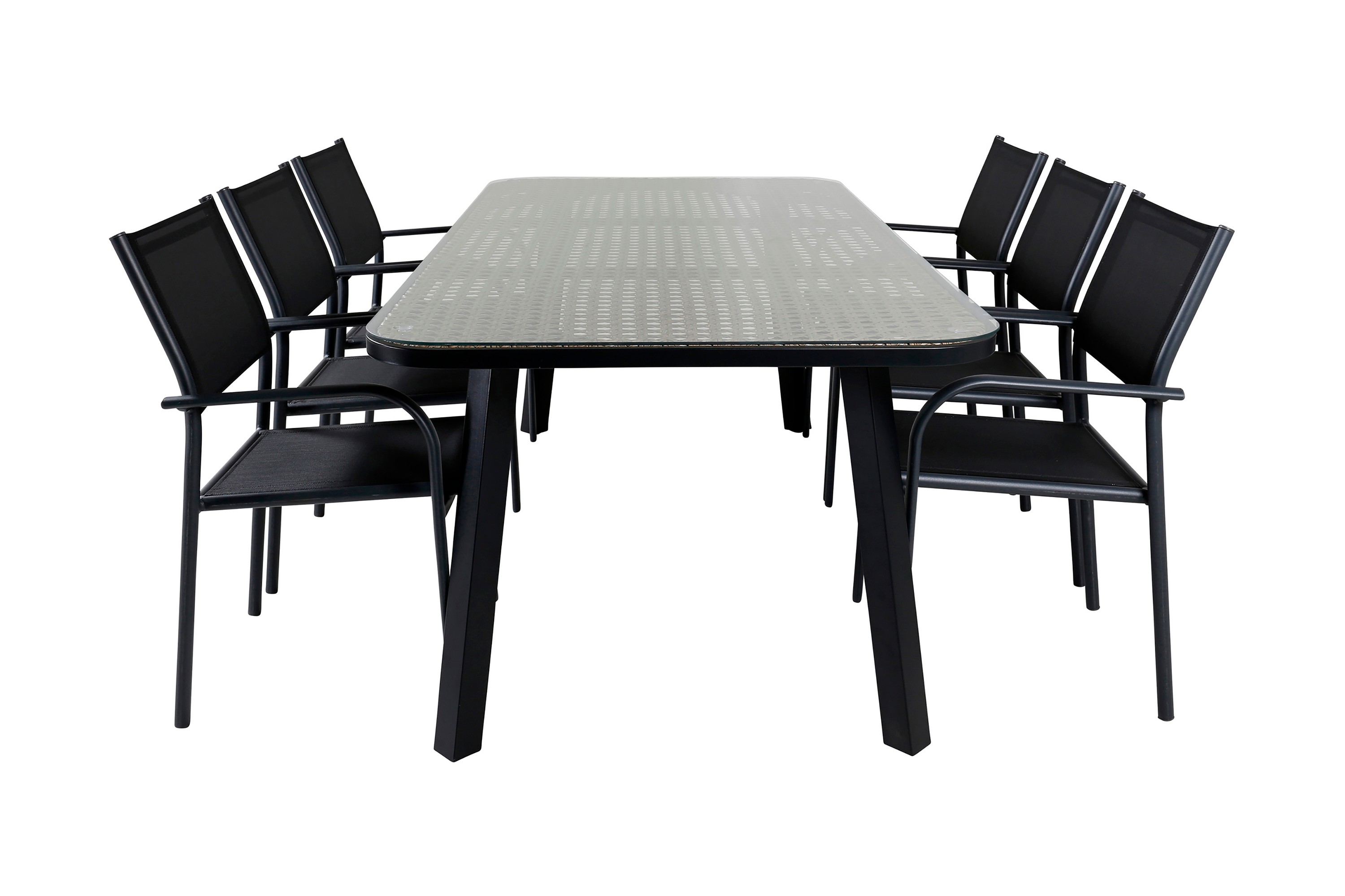 Matgrupp Paola 200cm 6 Santorini Karmstolar Svart/natur Venture Home