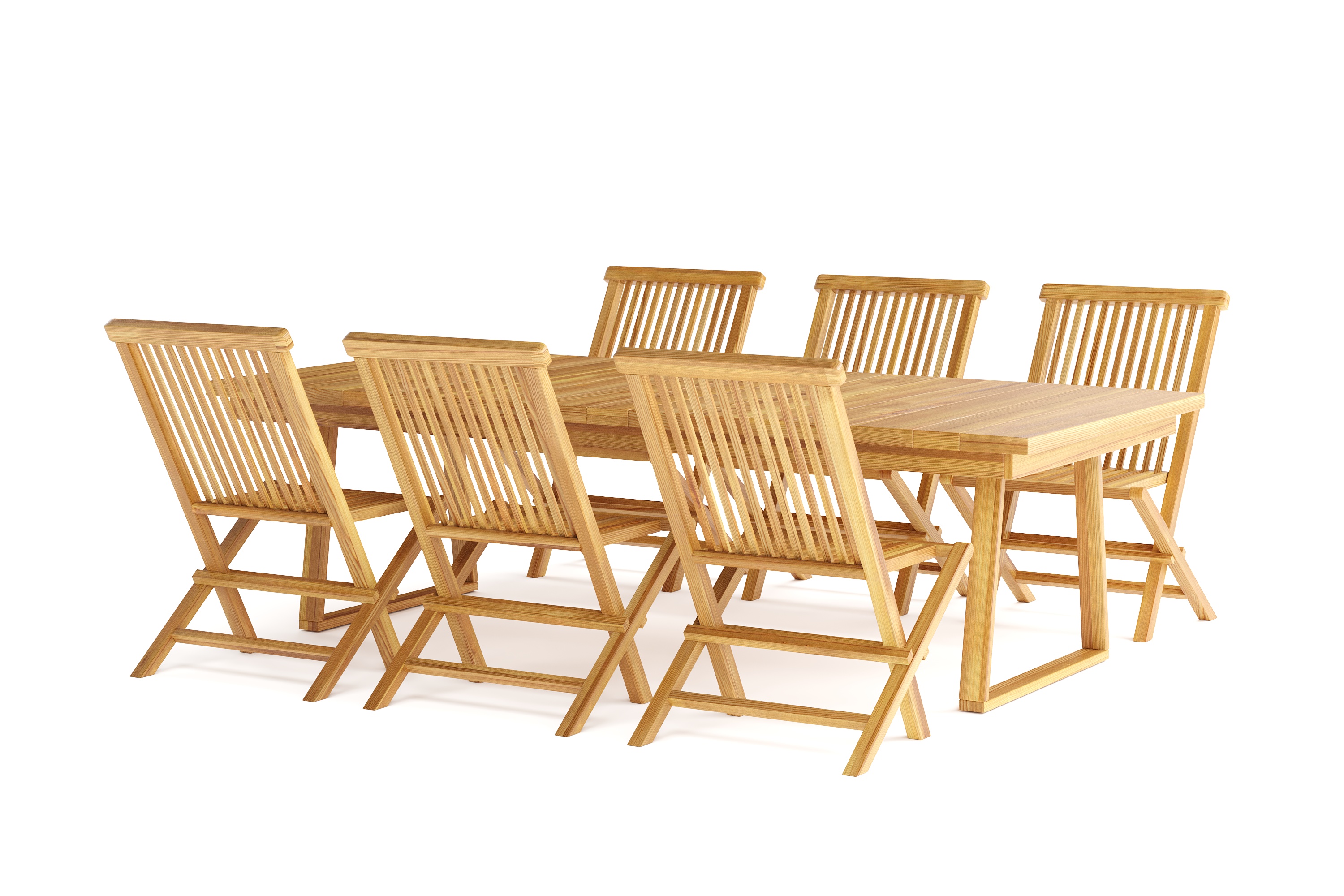 Menorca Stor Matgrupp Utomhus Rektangulärt bord i trämed 6 Matstolar Teak Natur