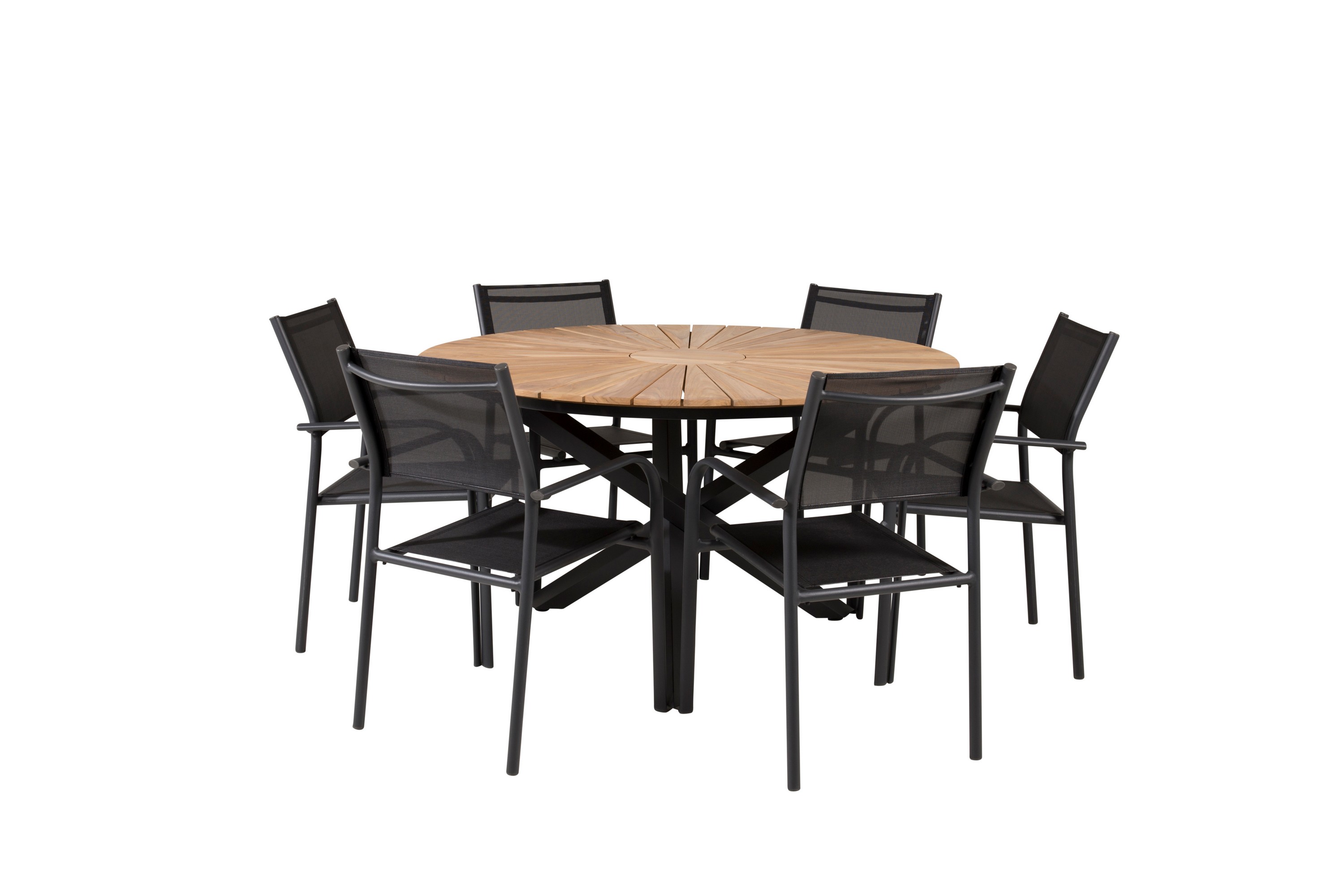 Mexico Matgrupp Utomhus Rund 140cm 6 Santorini Karmstolar Utomhus Svart/b