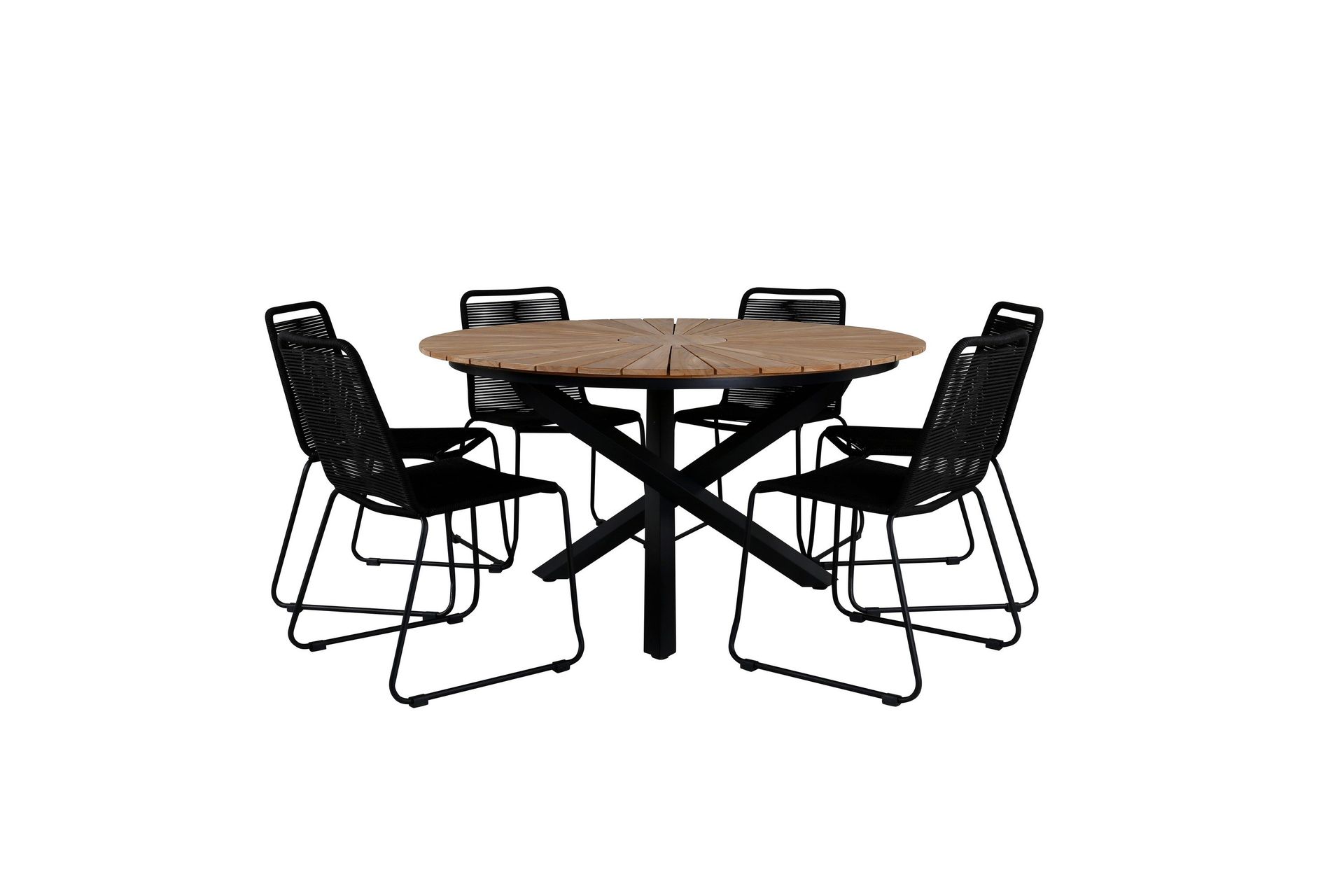 Mexico Matgrupp Utomhus Rund &Oslash;140cm + 6 Lindos Stapelbara Matstolar - Svart
