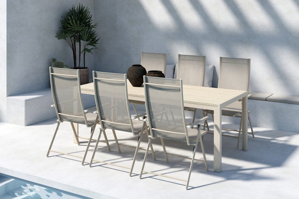Mirko Matbord Utomhus 90x205 cm med 6 Levanzo Karmstol -