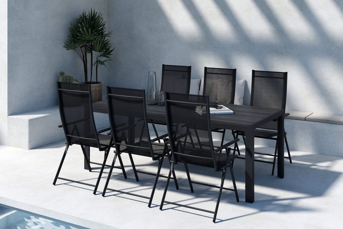 Mirko Matbord Utomhus 90x205 cm med 6 Levanzo Karmstol -