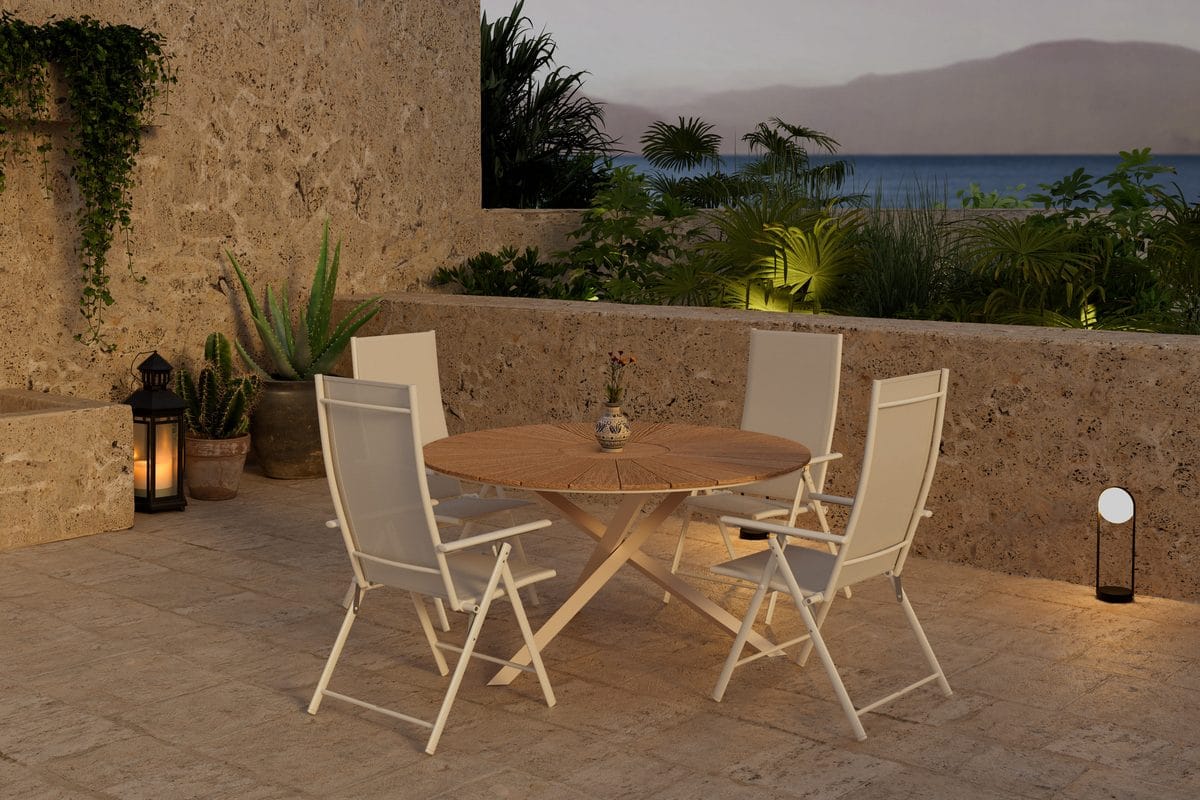 Runt matbord Mexico 140 cm Utomhus med 4 Levanzo Karmstol -