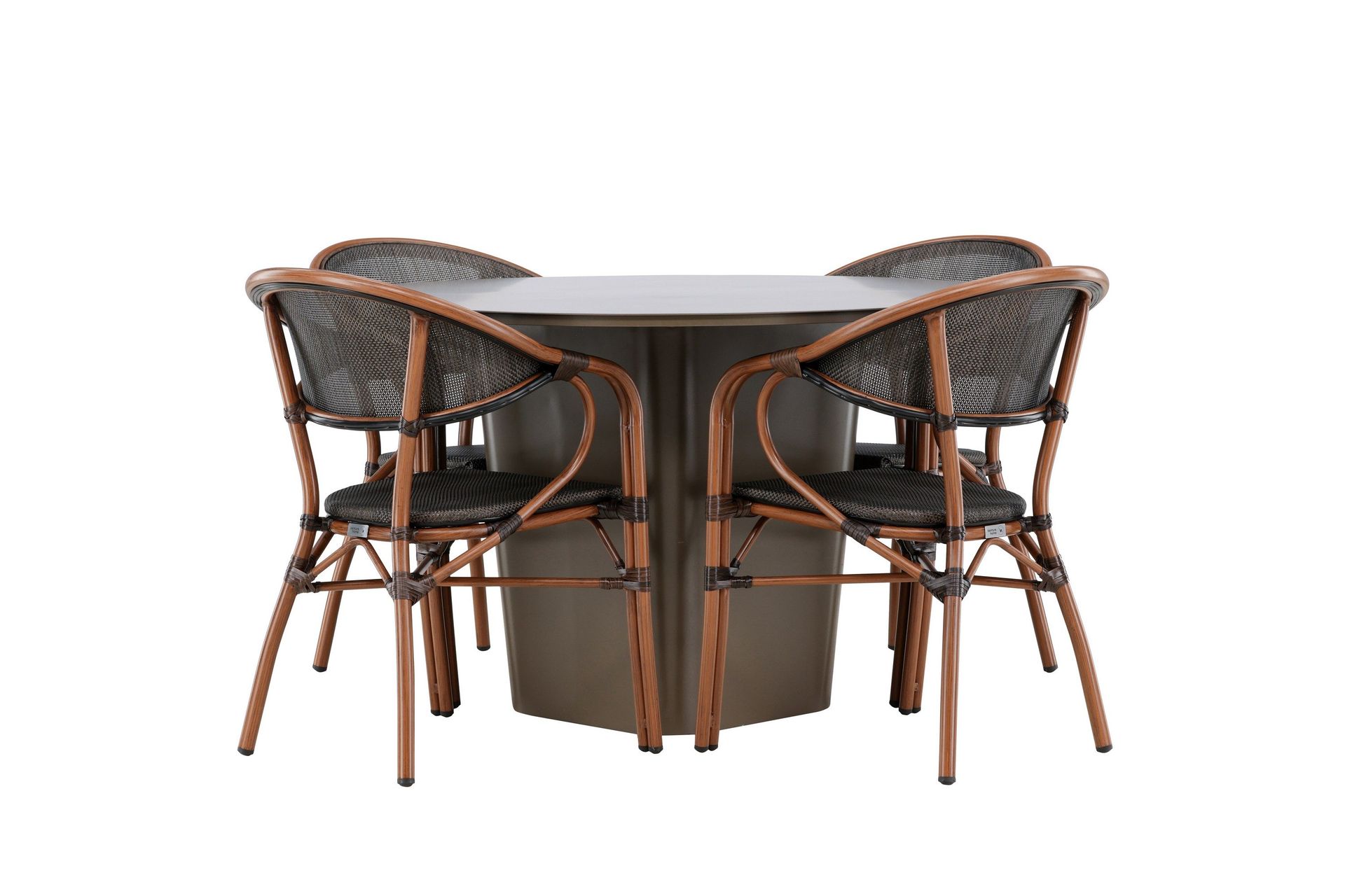 Santa Matgrupp Utomhus 120 cm Rund med 4 Vila Real Utestolar - Brun