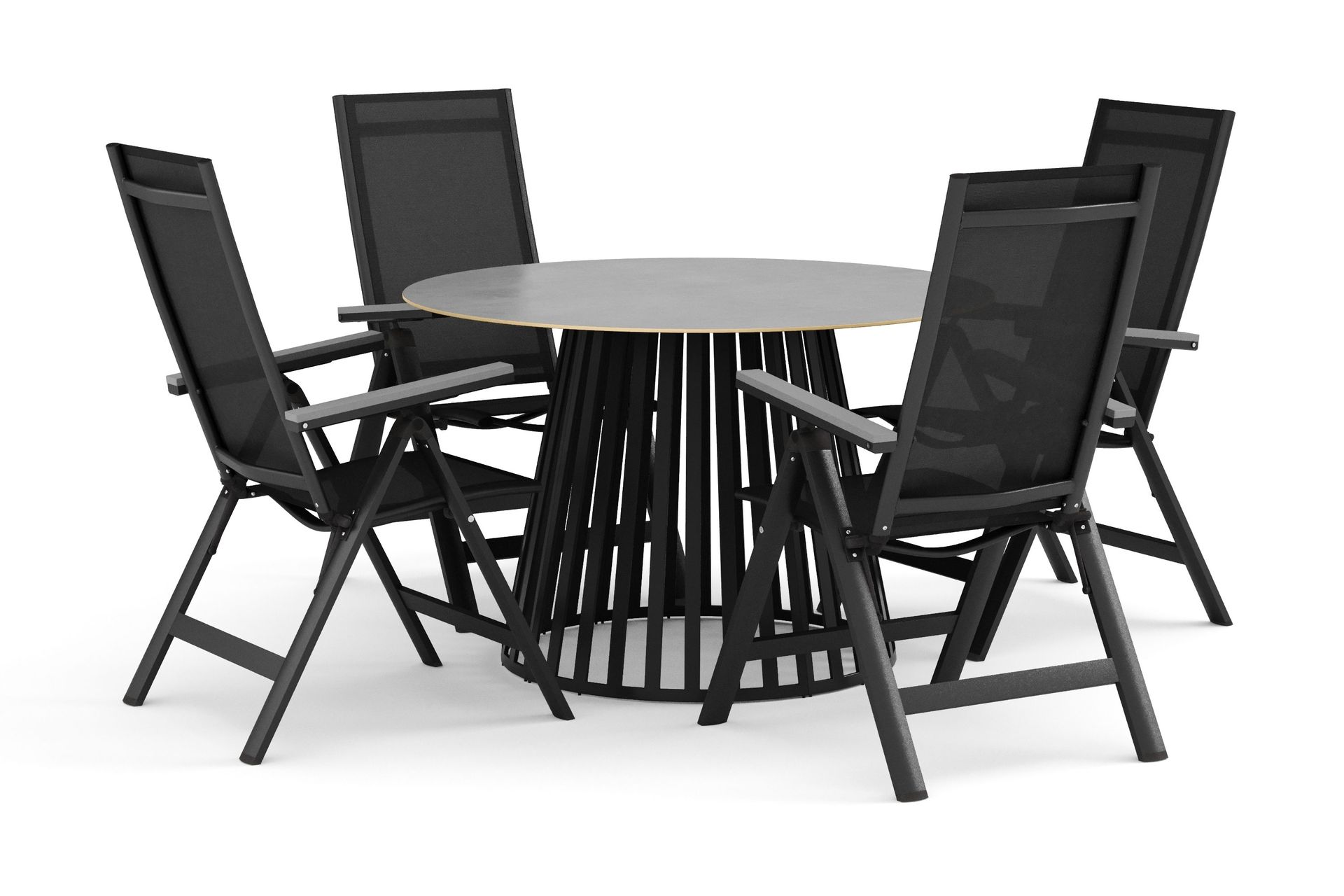 Sensi utomhus matgrupp 120 cm med 4 Monaco Light positionsstolar - Svart