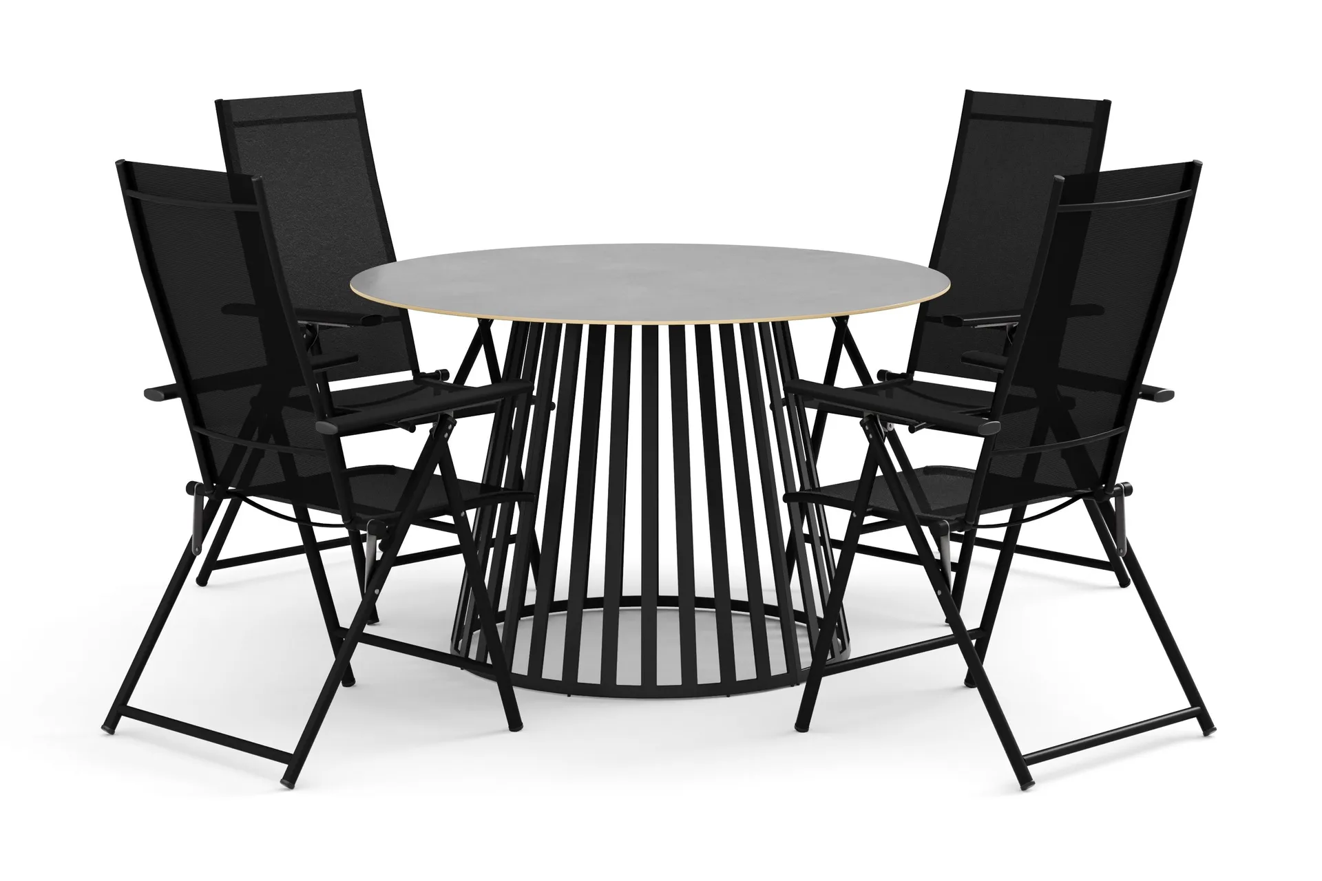 Sensi utomhus matgrupp 120 cm med 4 Sanna positionsstolar - Svart