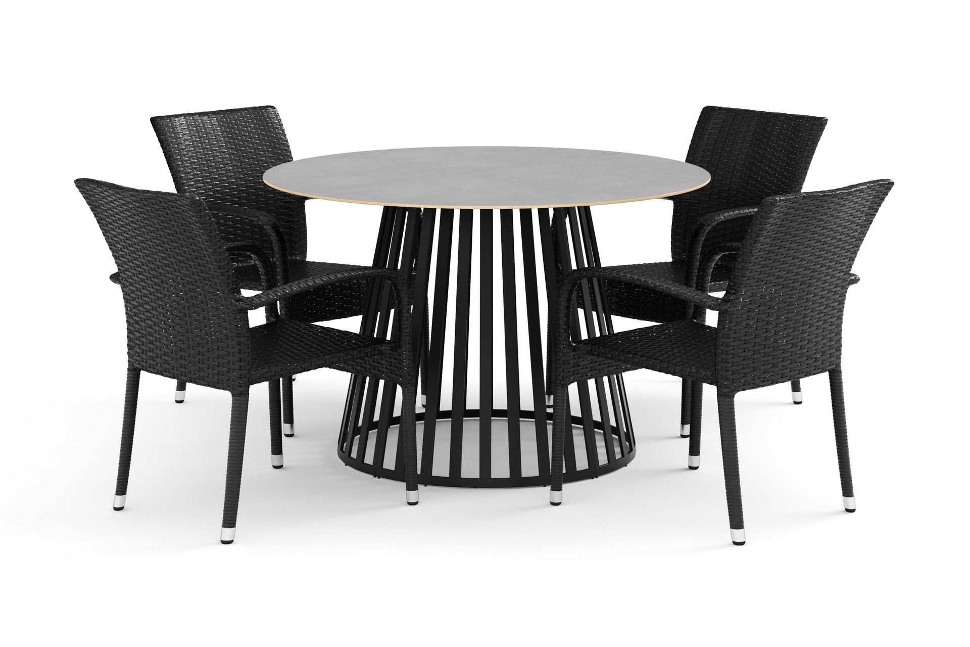 Sensi utomhus matgrupp 120 cm med 4 Thor Light utef&aring;t&ouml;ljer - Svart