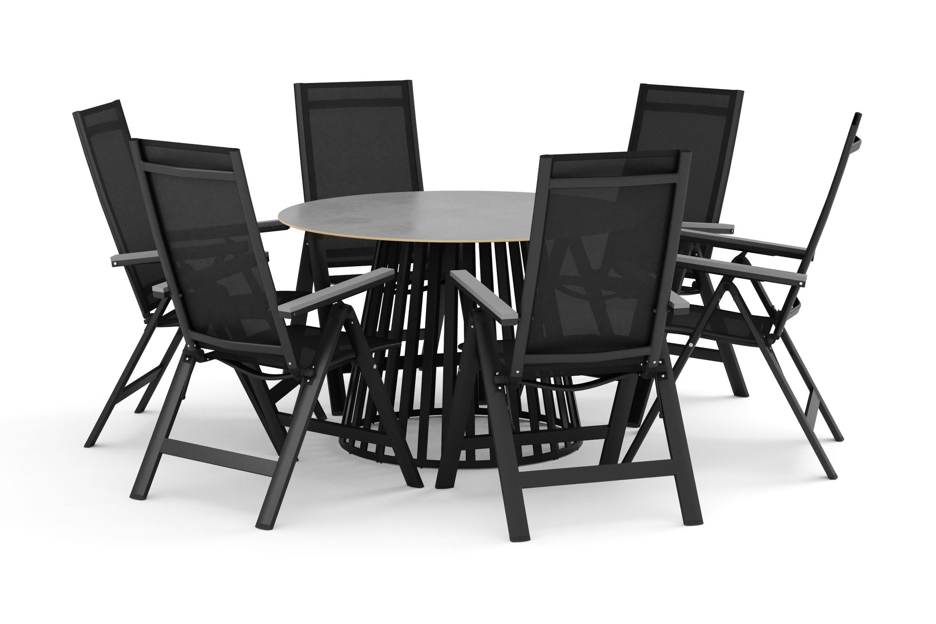 Sensi utomhus matgrupp 120 cm med 6 Monaco Light positionsstolar - Svart