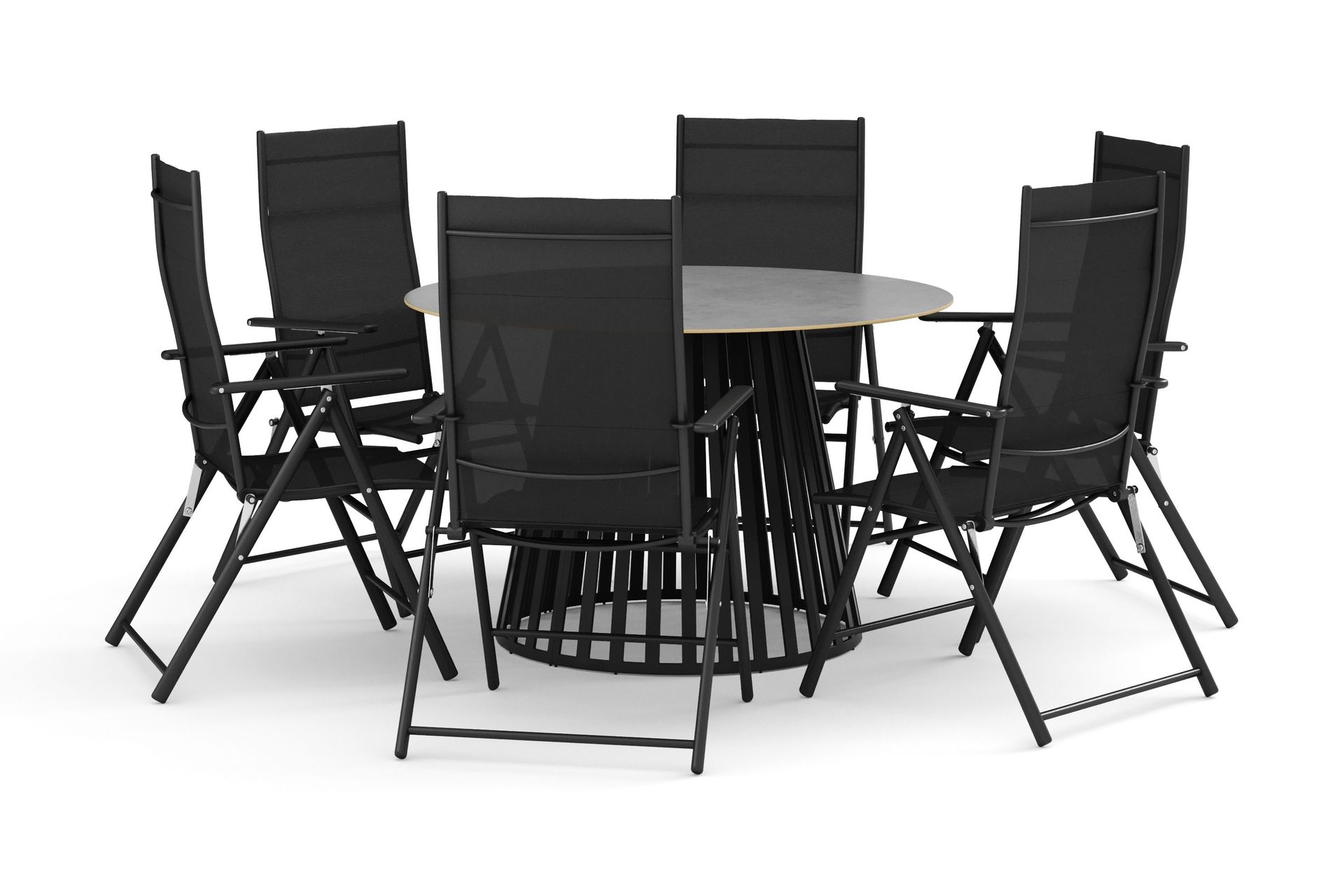 Sensi utomhus matgrupp 120 cm med 6 positionsstolar - Svart