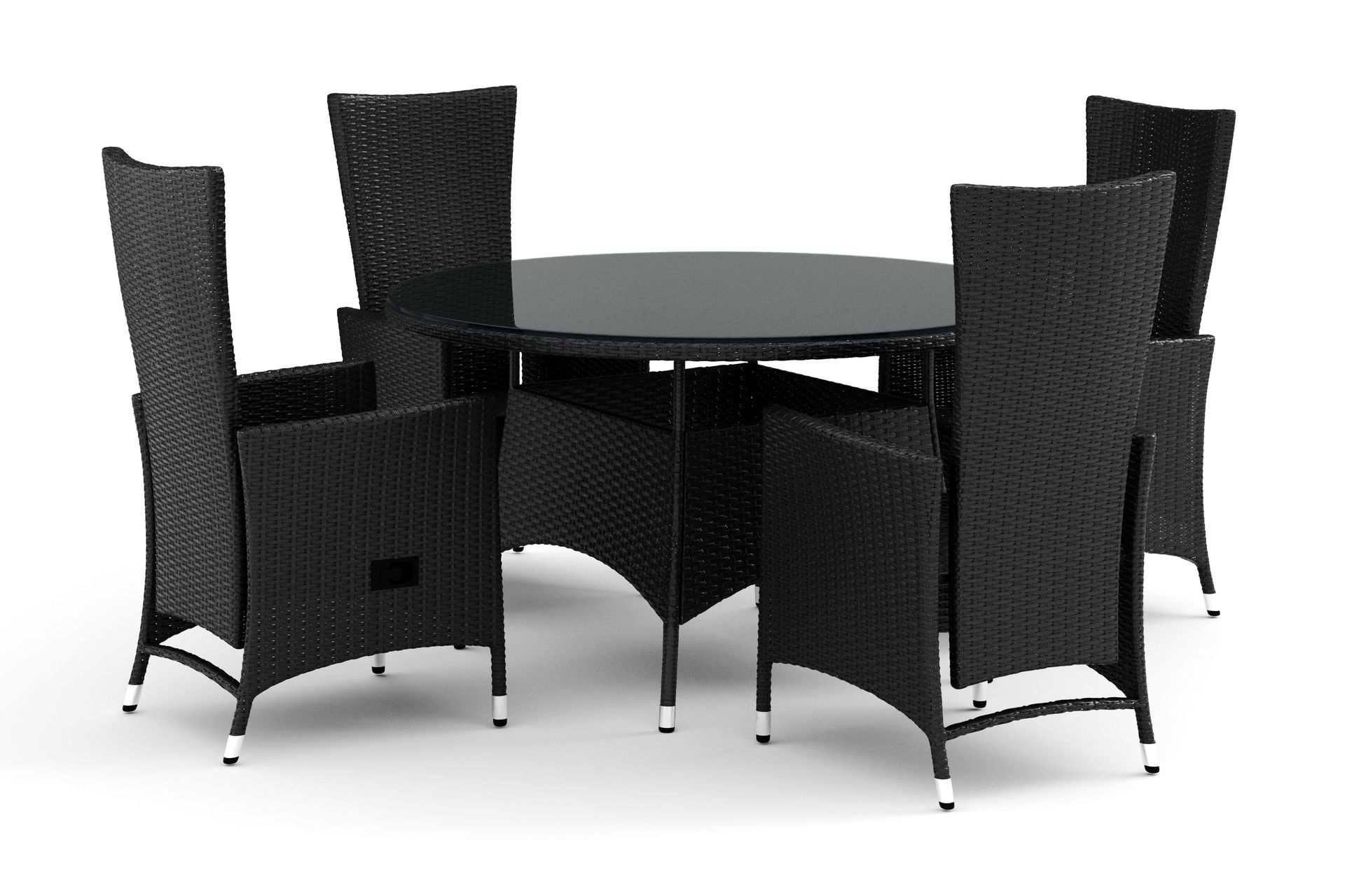 Thor utomhus rund matgrupp 140 cm med 4 Jenny matstolar - Svart