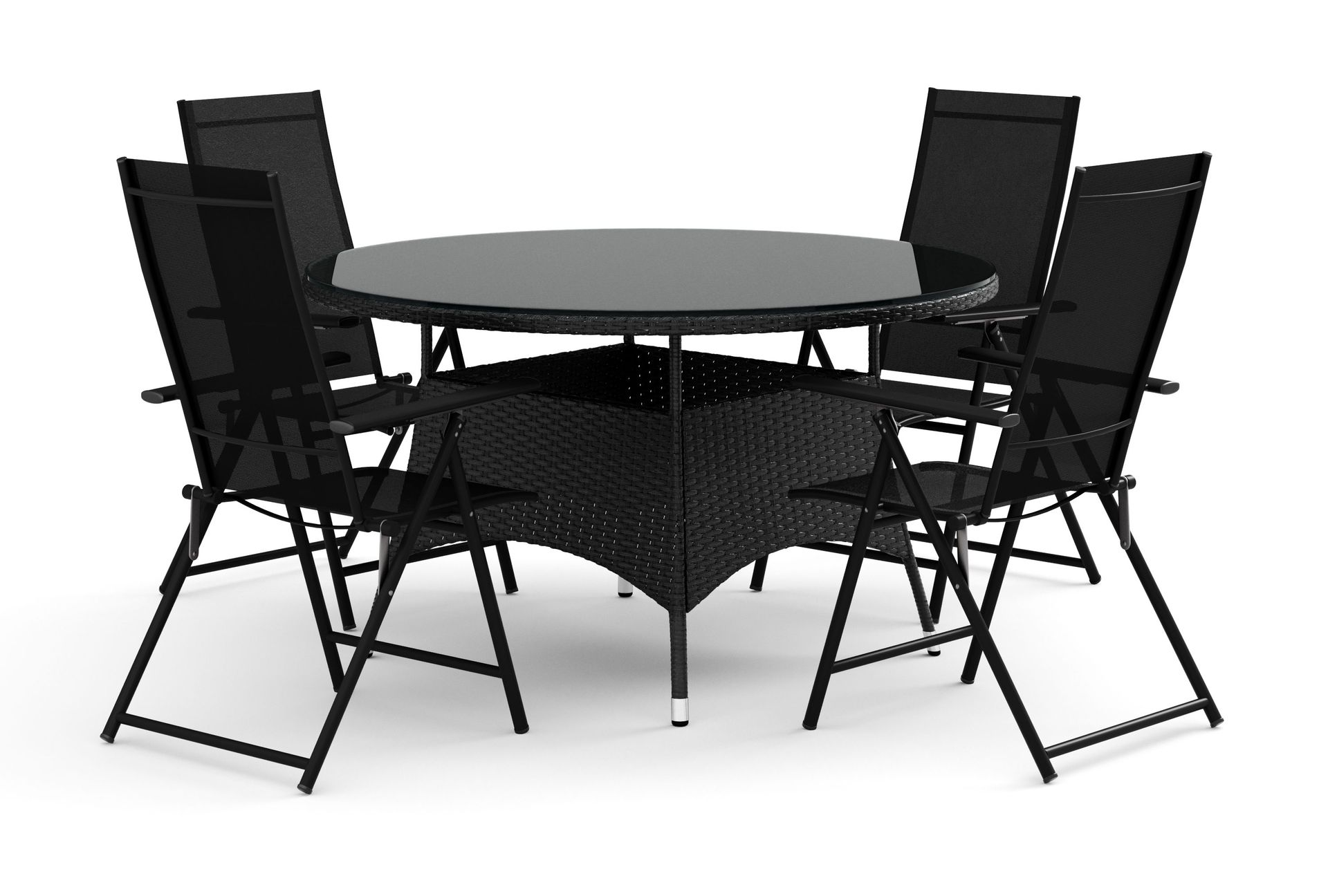 Thor utomhus rund matgrupp 140 cm med 4 Sanna positionsstolar - Svart