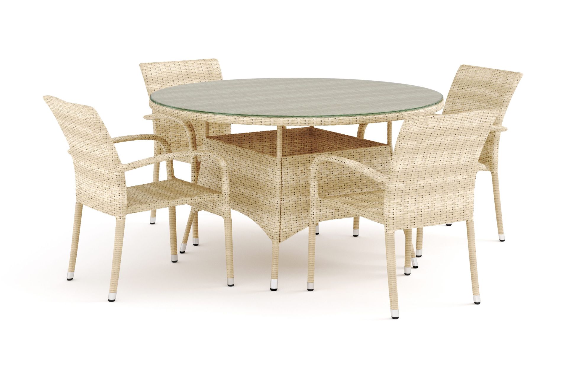 Thor utomhus rund matgrupp 140 cm med 4 Thor Light utef&aring;t&ouml;ljer - Beige
