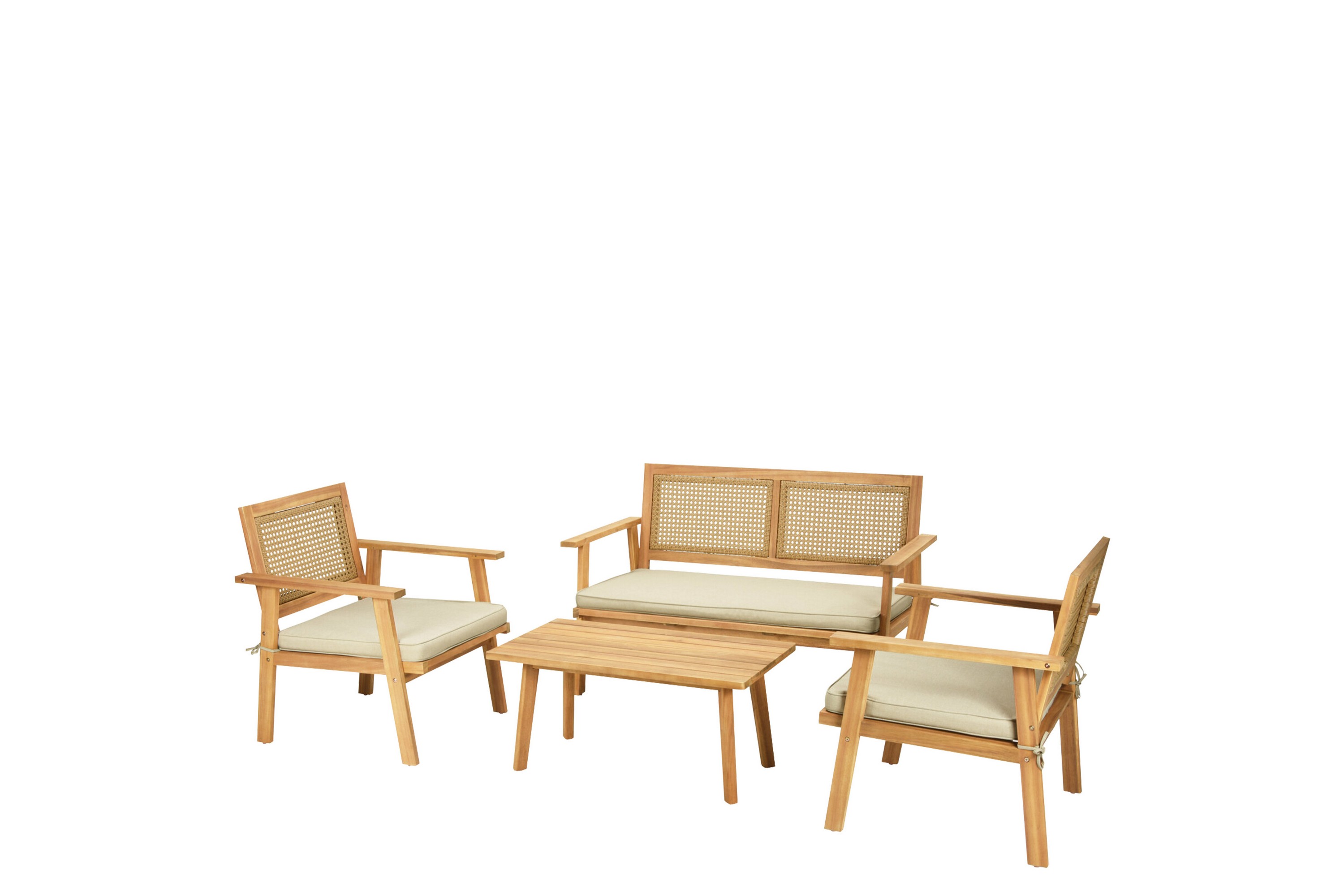 Tritante 4-sits Soffgrupp Utomhus Loungegrupp balkong terrass uteplats Brun