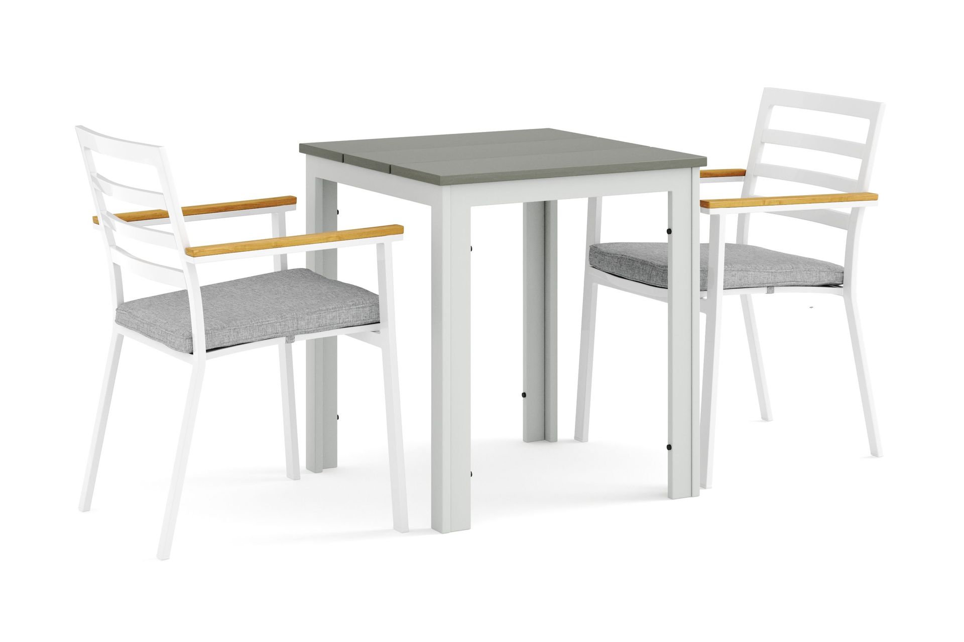 tunis utomhus caféset 70x70 cm med 2 oliver karmstolar - vit/grå