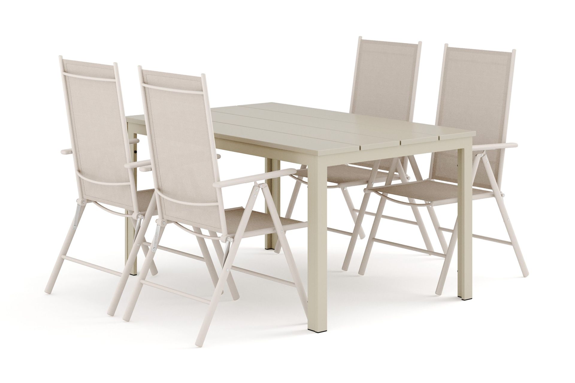 Tunis utomhus matgrupp 140x90 cm med 4 Maggie positionsstolar - Beige/Beige