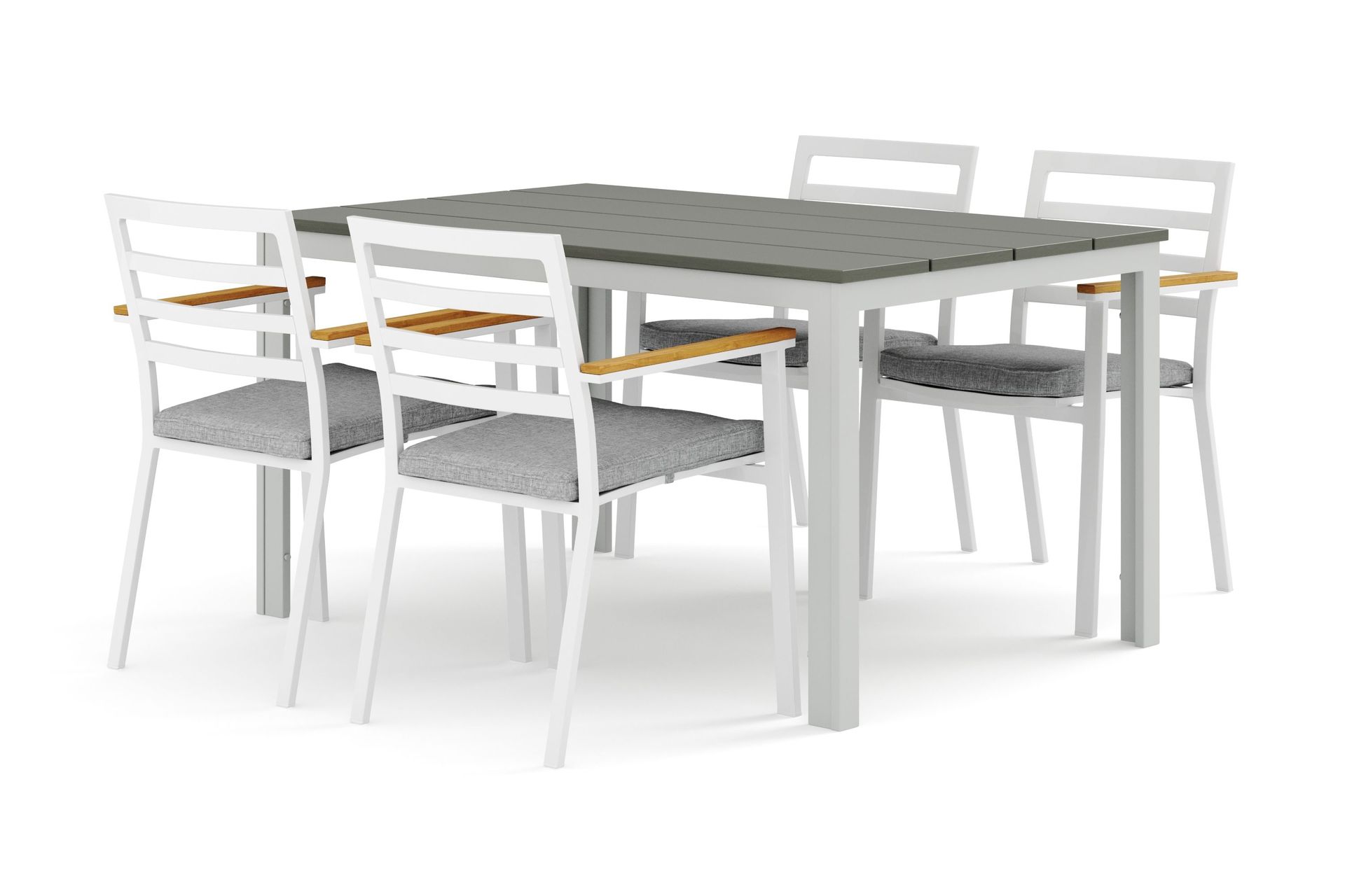 Tunis utomhus matgrupp 140x90 cm med 4 Oliver karmstolar med dyna - Vit/Gr&aring;
