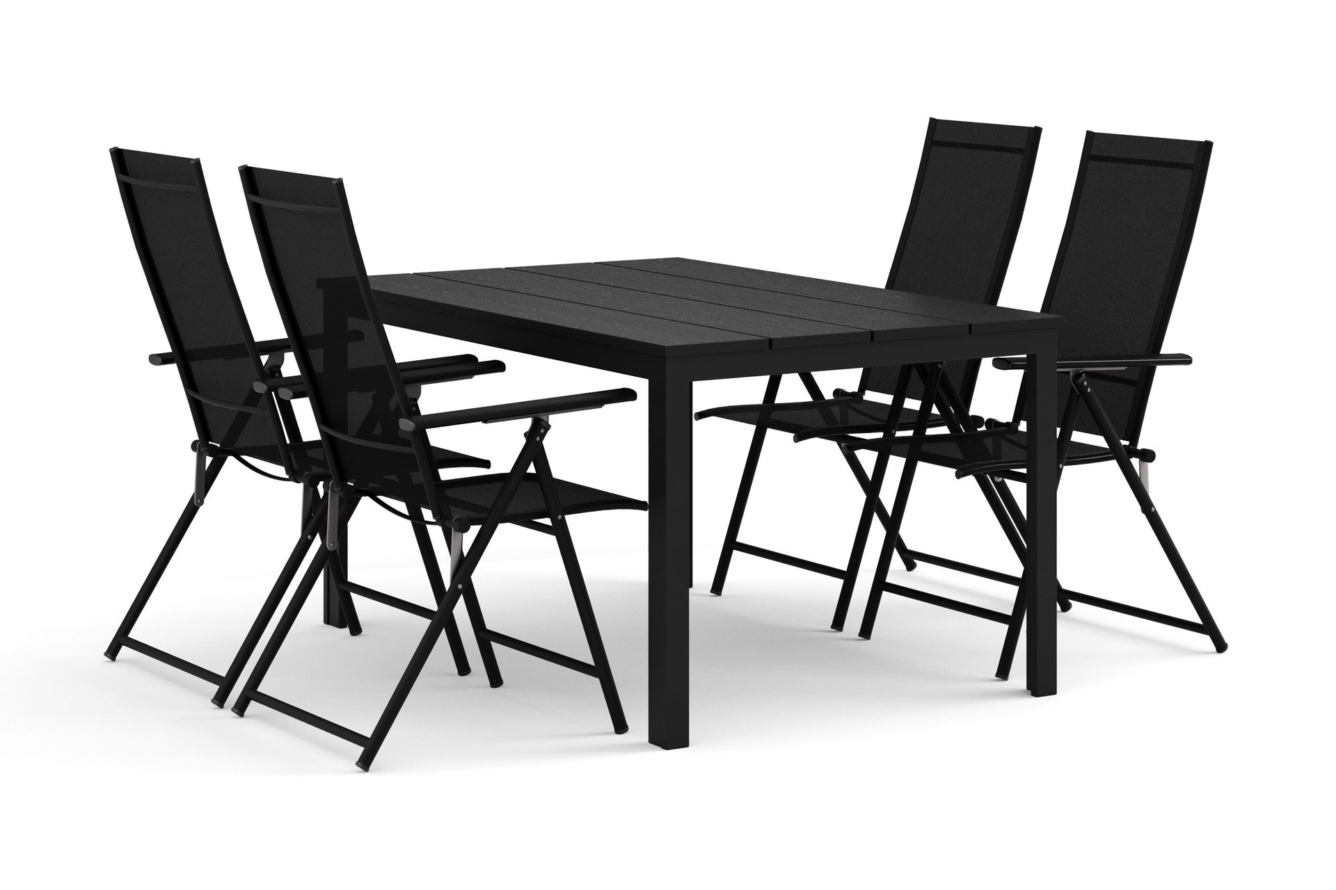 Tunis utomhus matgrupp 140x90 cm med 4 Sanna positionsstolar - Svart/Svart