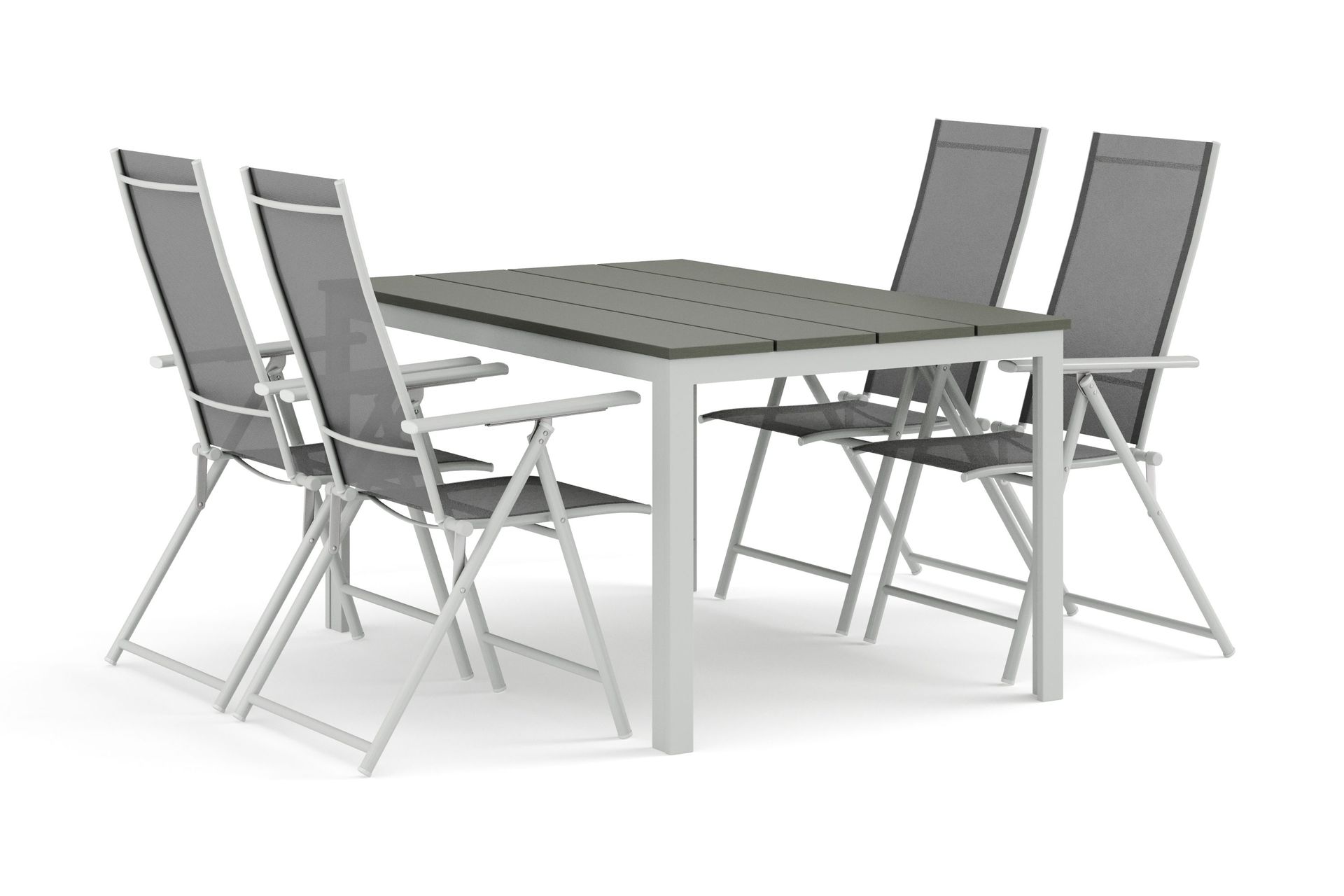 Tunis utomhus matgrupp 140x90 cm med 4 Sanna positionsstolar - Vit/Gr&aring;