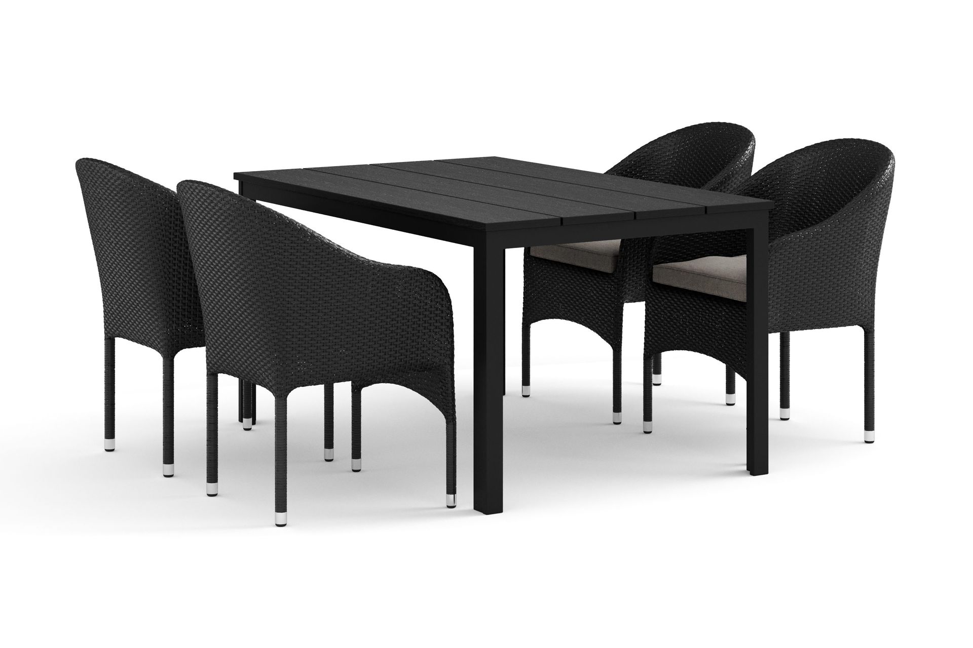 Tunis utomhus matgrupp 140x90 cm med 4 Thor f&aring;t&ouml;ljer - Svart/Svart