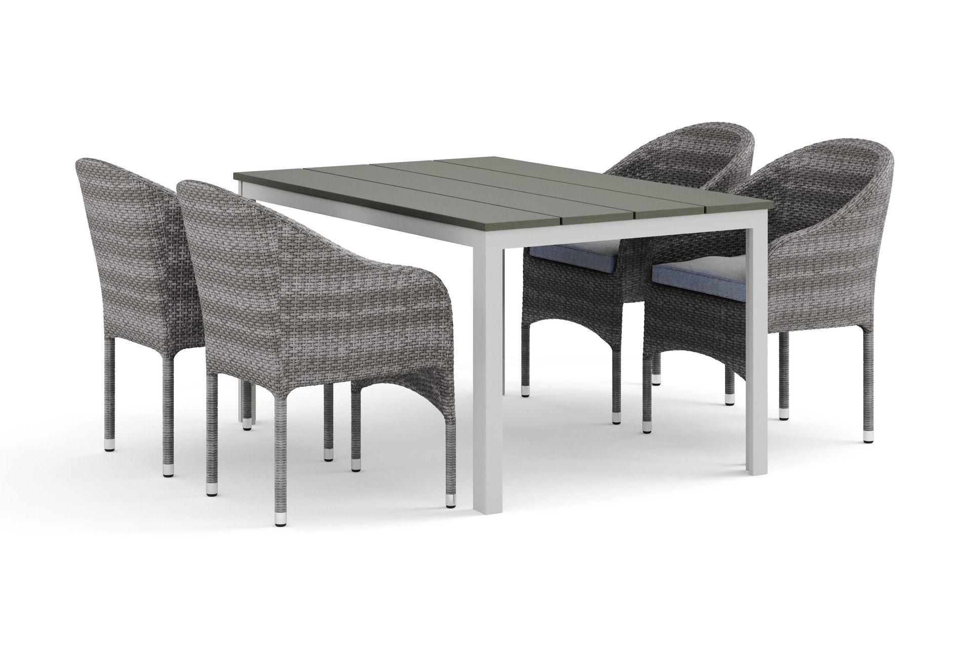 Tunis utomhus matgrupp 140x90 cm med 4 Thor f&aring;t&ouml;ljer - Vit/Gr&aring;