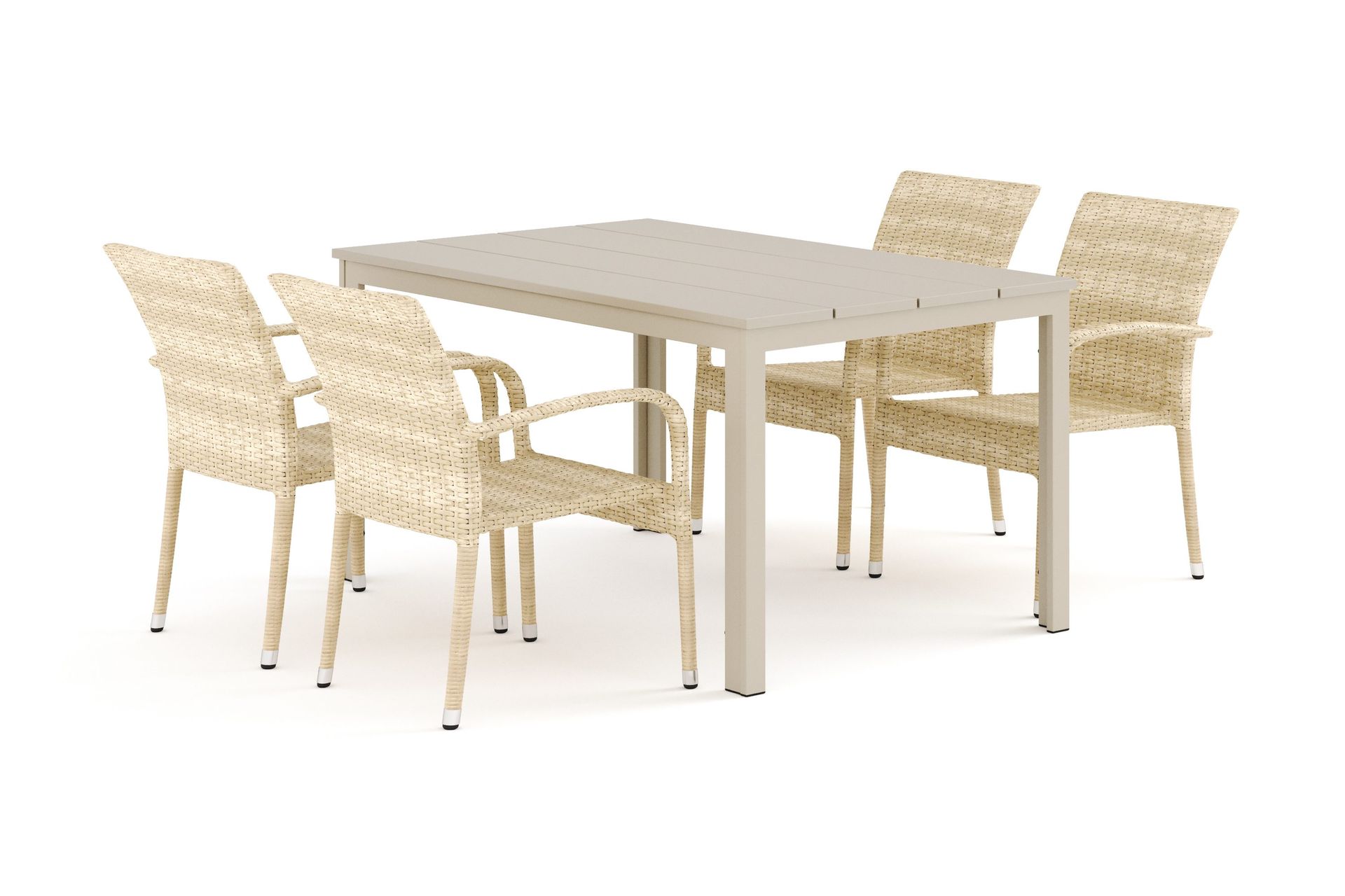 Tunis utomhus matgrupp 140x90 cm med 4 Thor Light utef&aring;t&ouml;ljer - Beige/Beige