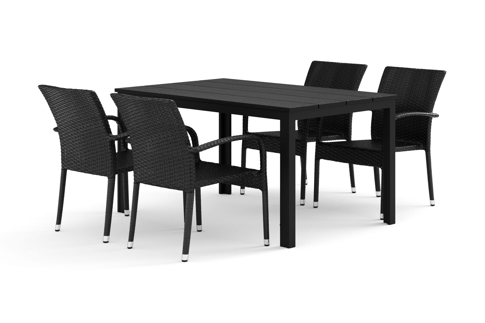 Tunis utomhus matgrupp 140x90 cm med 4 Thor Light utef&aring;t&ouml;ljer - Svart/Svart