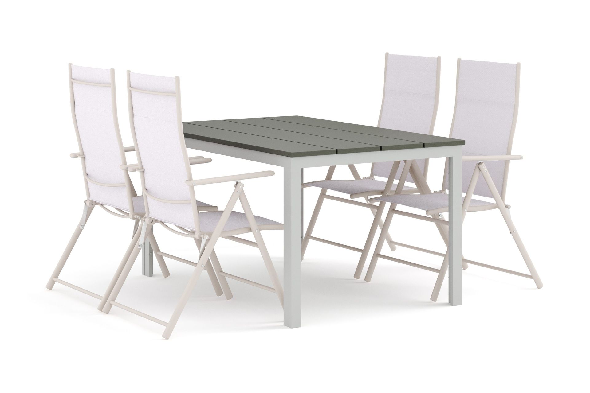 Tunis utomhus matgrupp 140x90 cm med 4 positionsstolar - Vit/Gr&aring;