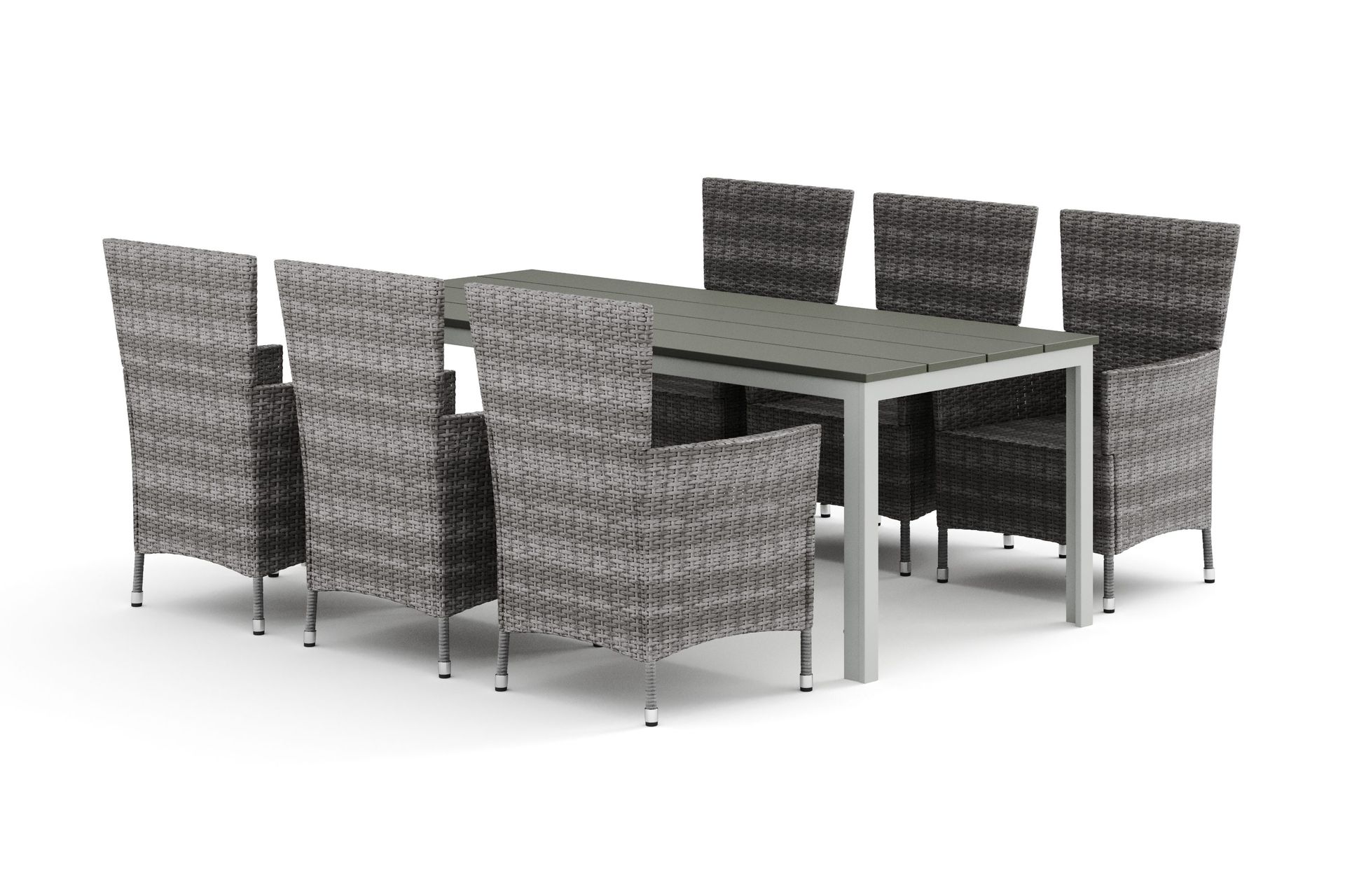 Tunis utomhus matgrupp 205x90 cm med 6 Thor utef&aring;t&ouml;ljer - Vit/Gr&aring;