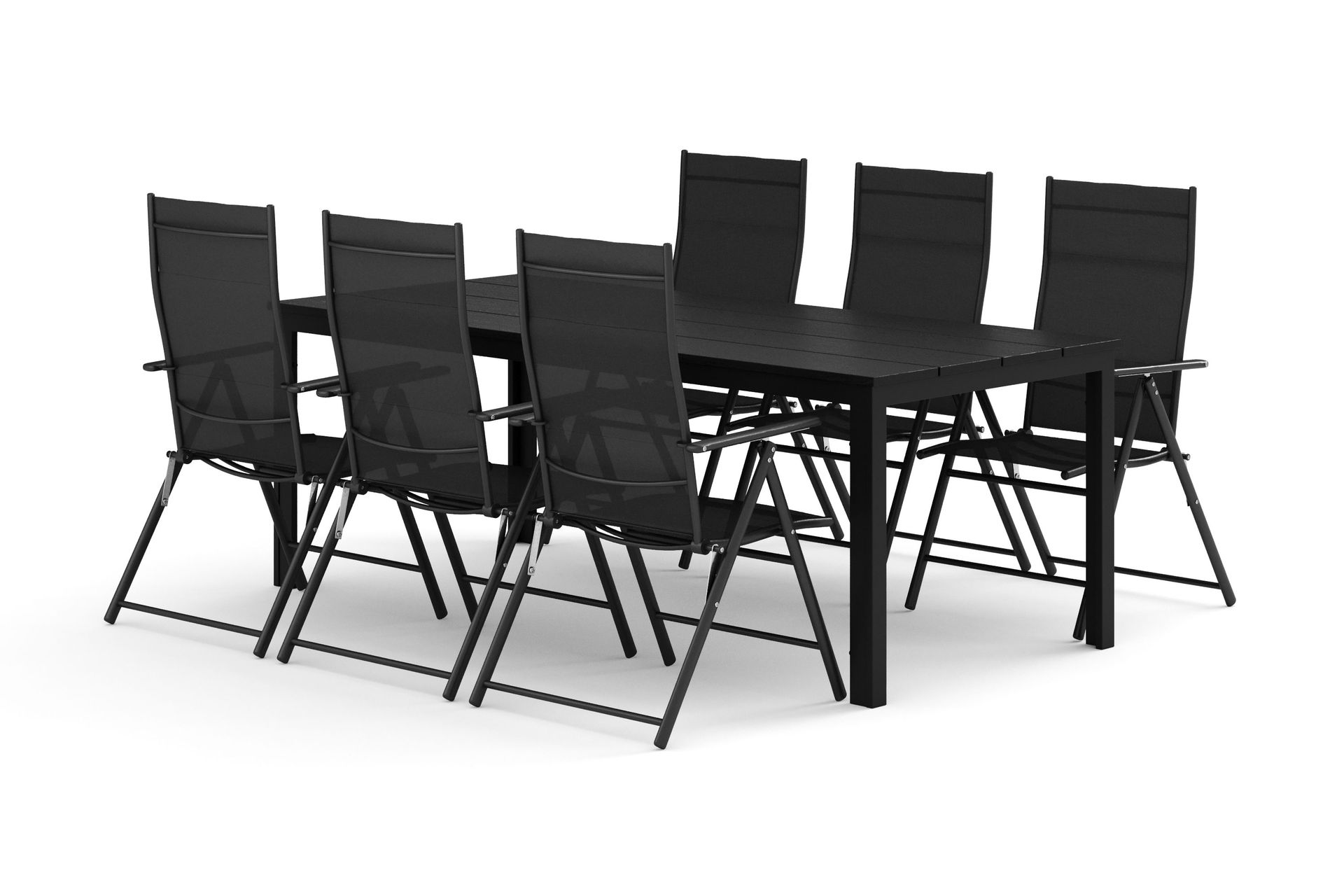 Tunis utomhus matgrupp 205x90 cm med 6 positionsstolar - Svart/Svart
