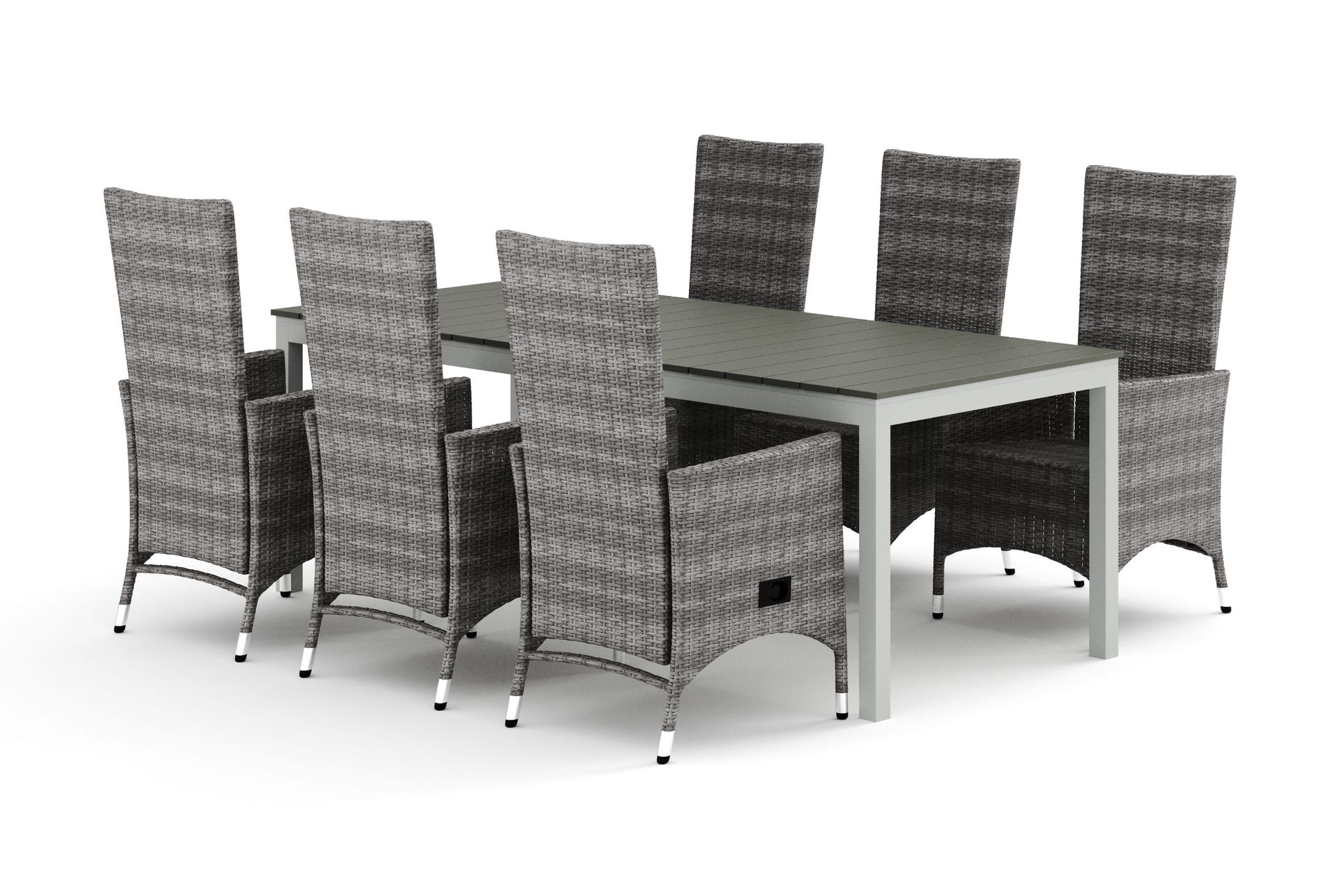 Tunis utomhus matgrupp f&ouml;rl&auml;ngningsbart 205/305x90 cm med 6 Jenny matstolar - Vit/Gr&aring;