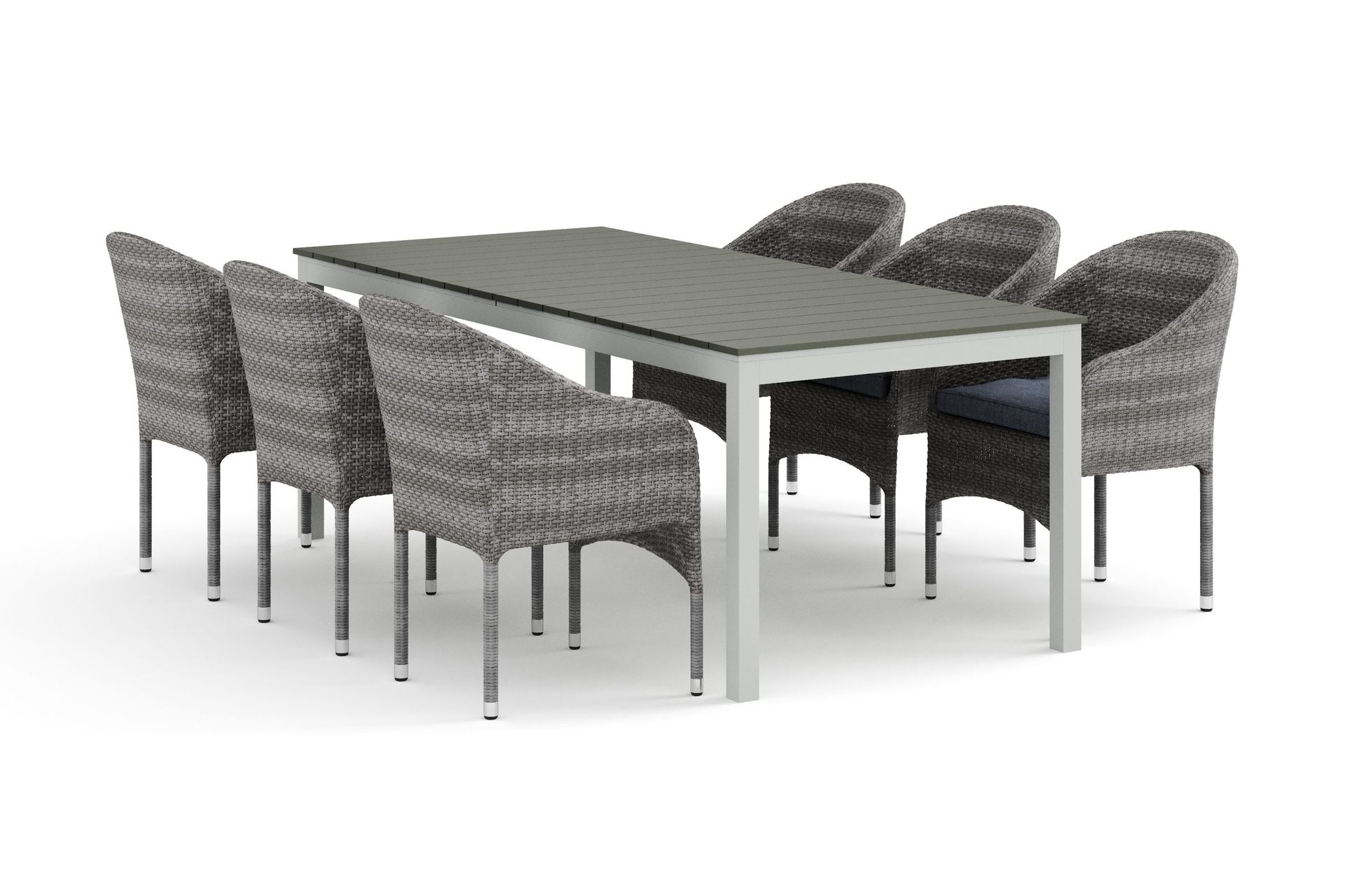 Tunis utomhus matgrupp f&ouml;rl&auml;ngningsbart 205/305x90 cm med 6 Thor f&aring;t&ouml;ljer - Vit/Gr&aring;