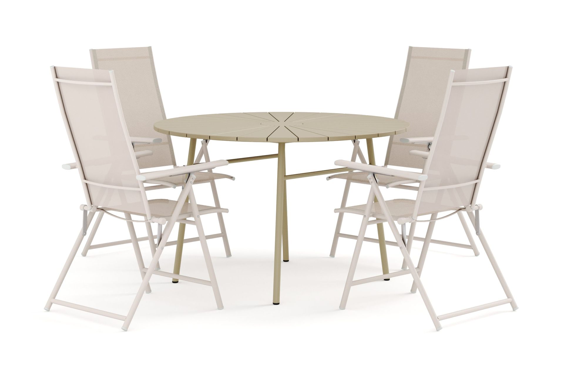 Tunis utomhus rund matgrupp 120 cm med 4 Sanna positionsstolar - Beige/Beige