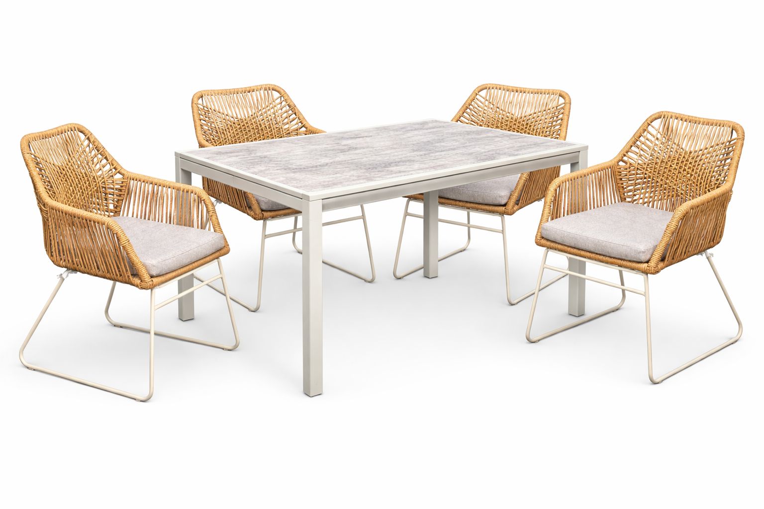 Utem&ouml;belgrupp Palermo matgrupp 200 med 4 Seville karmstolar - gr&aring;/beige