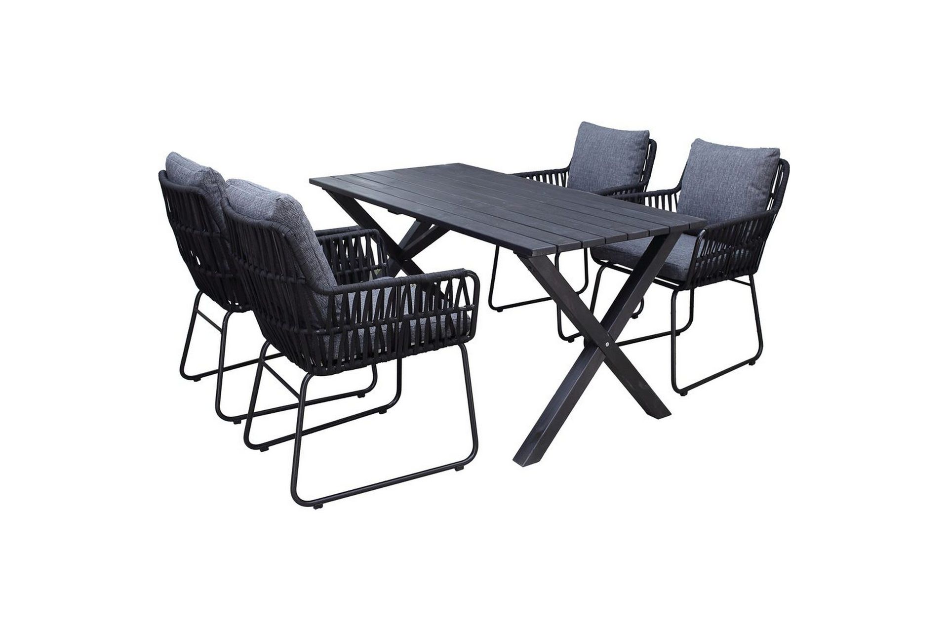Utomhusmöbelgrupp 150 cm Bord & 4 Levanto grå stolar Svart - Svart