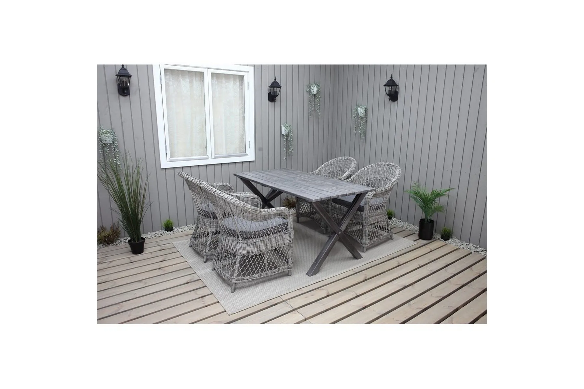 Utomhusmöbelgrupp 150 cm Bord & 4 Merida grå stolar Grå - Grå