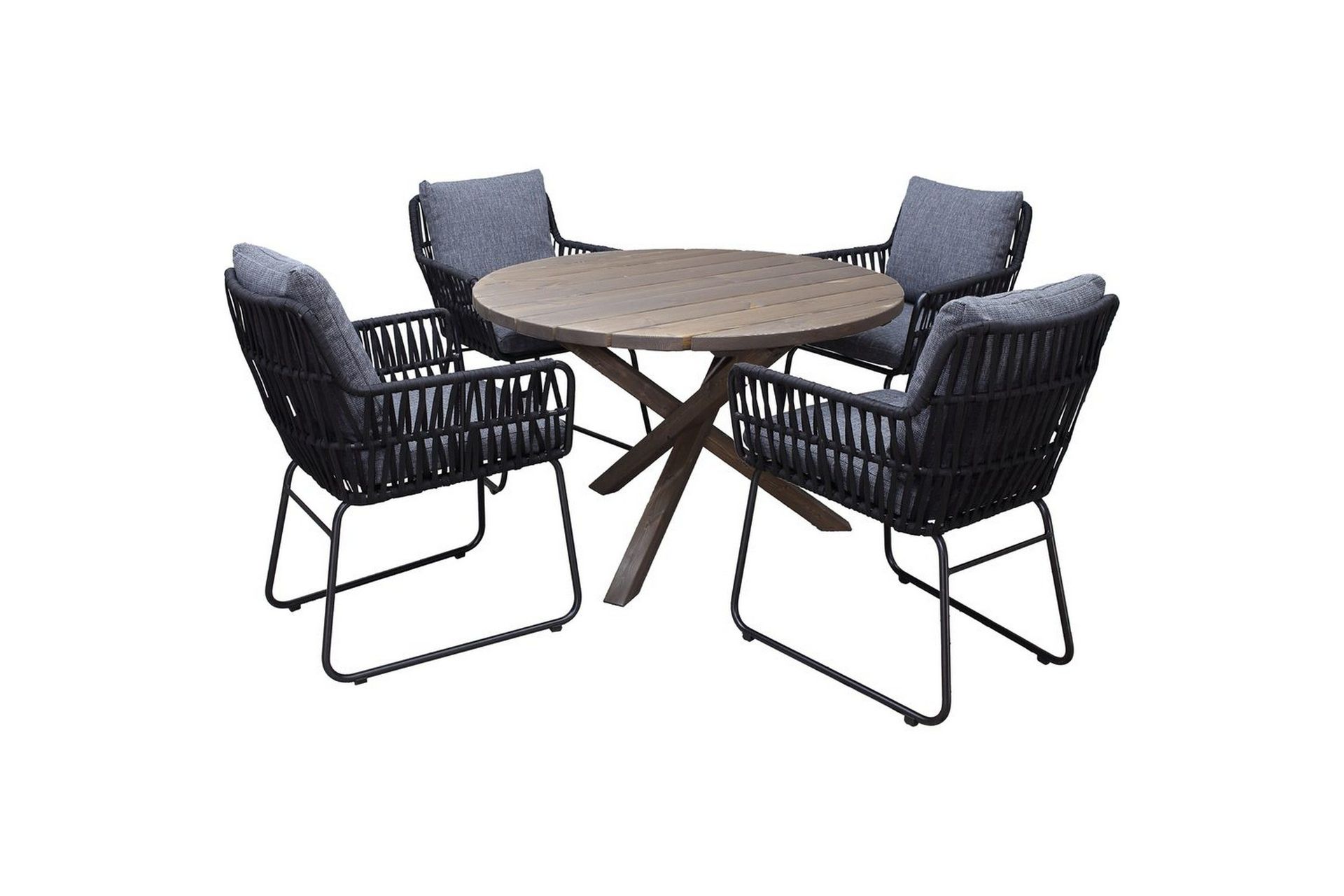 Utomhusmöbelgrupp Ø 112 cm bord & 4 Levanto grå stolar Brun - Brun