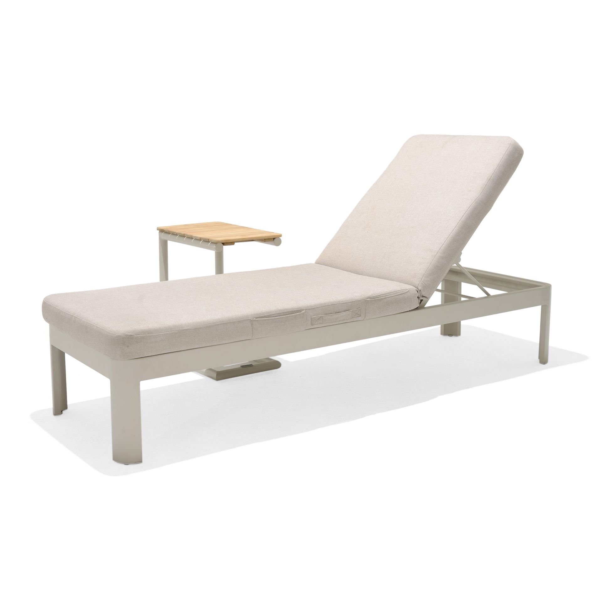 Utomhusset Portals solstol + C-shape sidobord - beige/tr&auml;