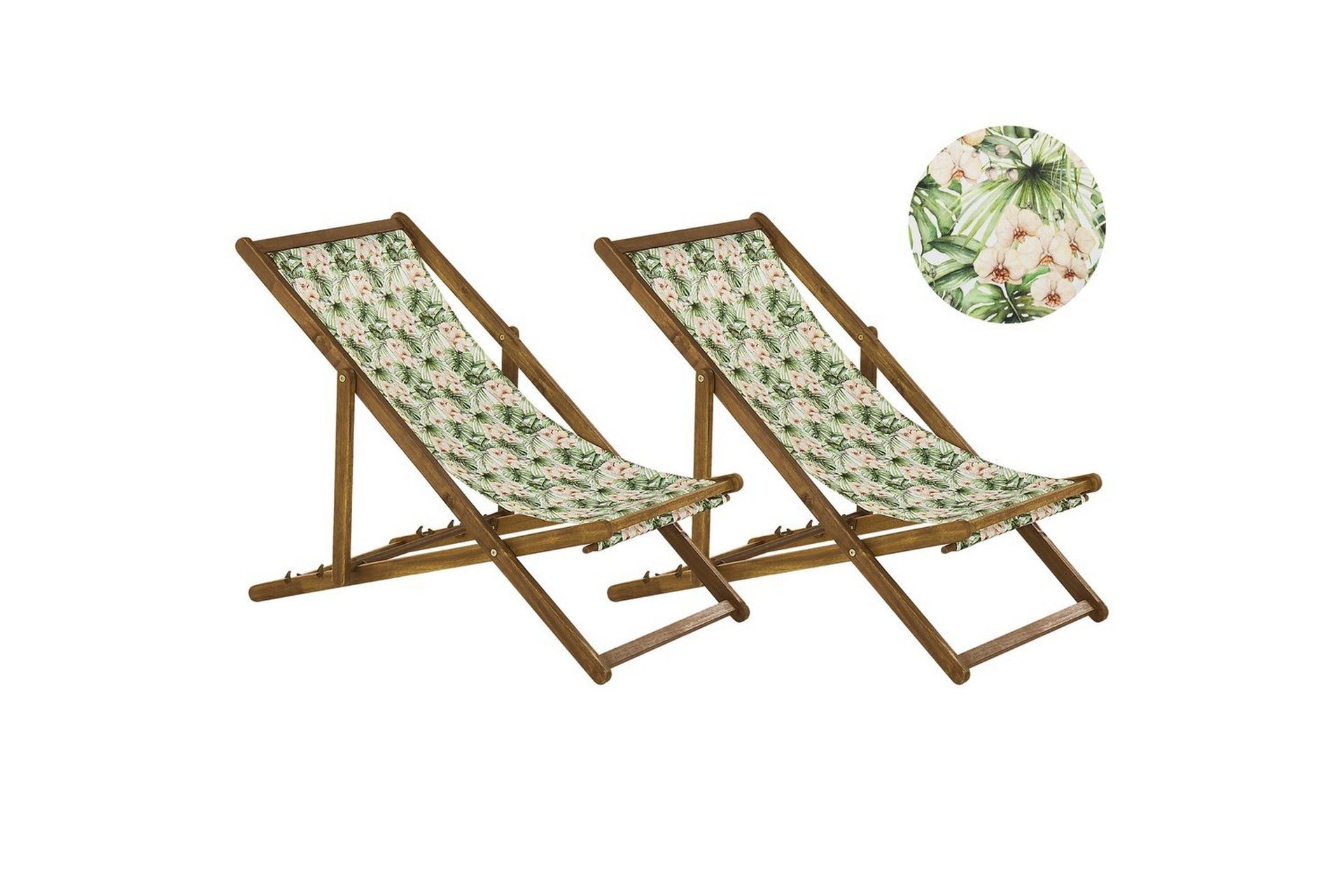 Solstol set om 2 Anzio - ljust tr&auml;/off-white blommigt m&ouml;nster