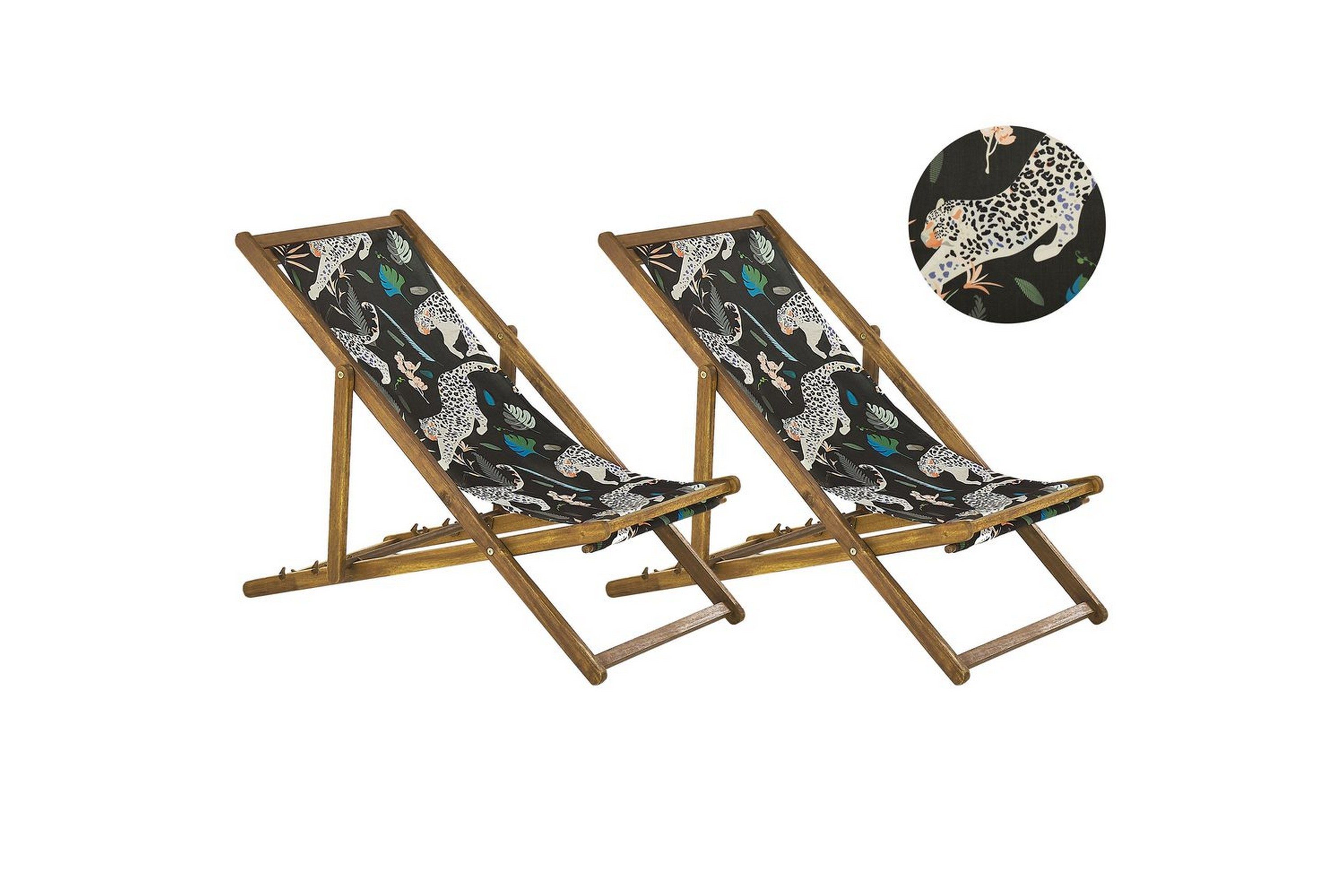 solstol set om 2 anzio - ljust trä/off-white djurmönster